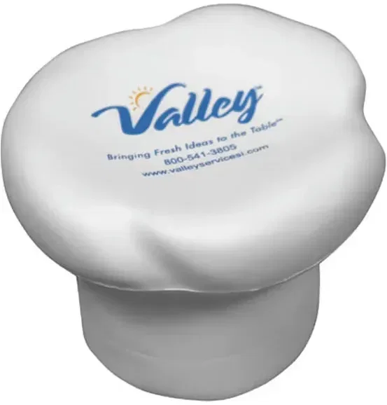 Chef Hat Stress Reliever, custom toque foam squeeze toy for branded culinary logo giveaways