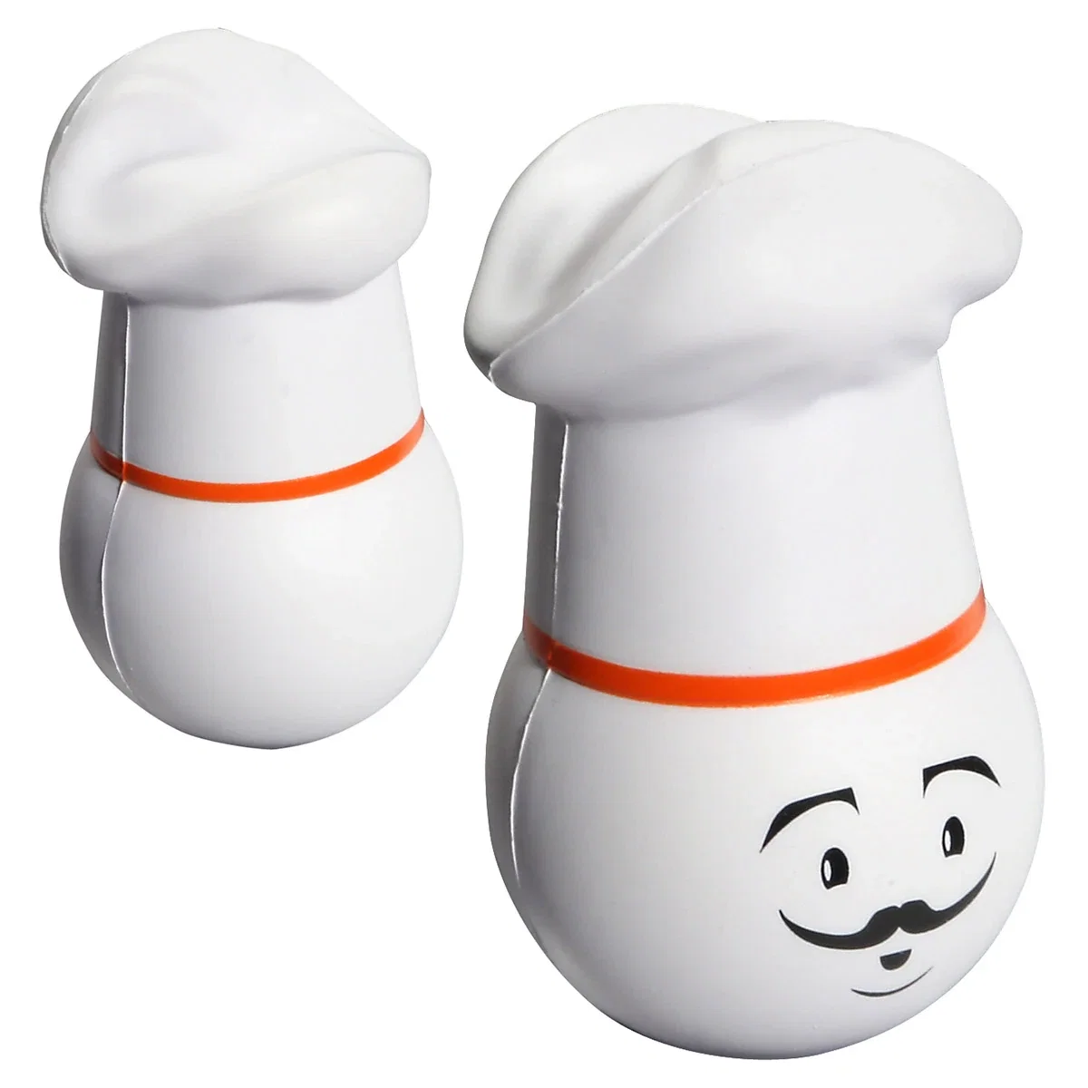 Stress reliever shaped like a chef's head wearing a tall hat