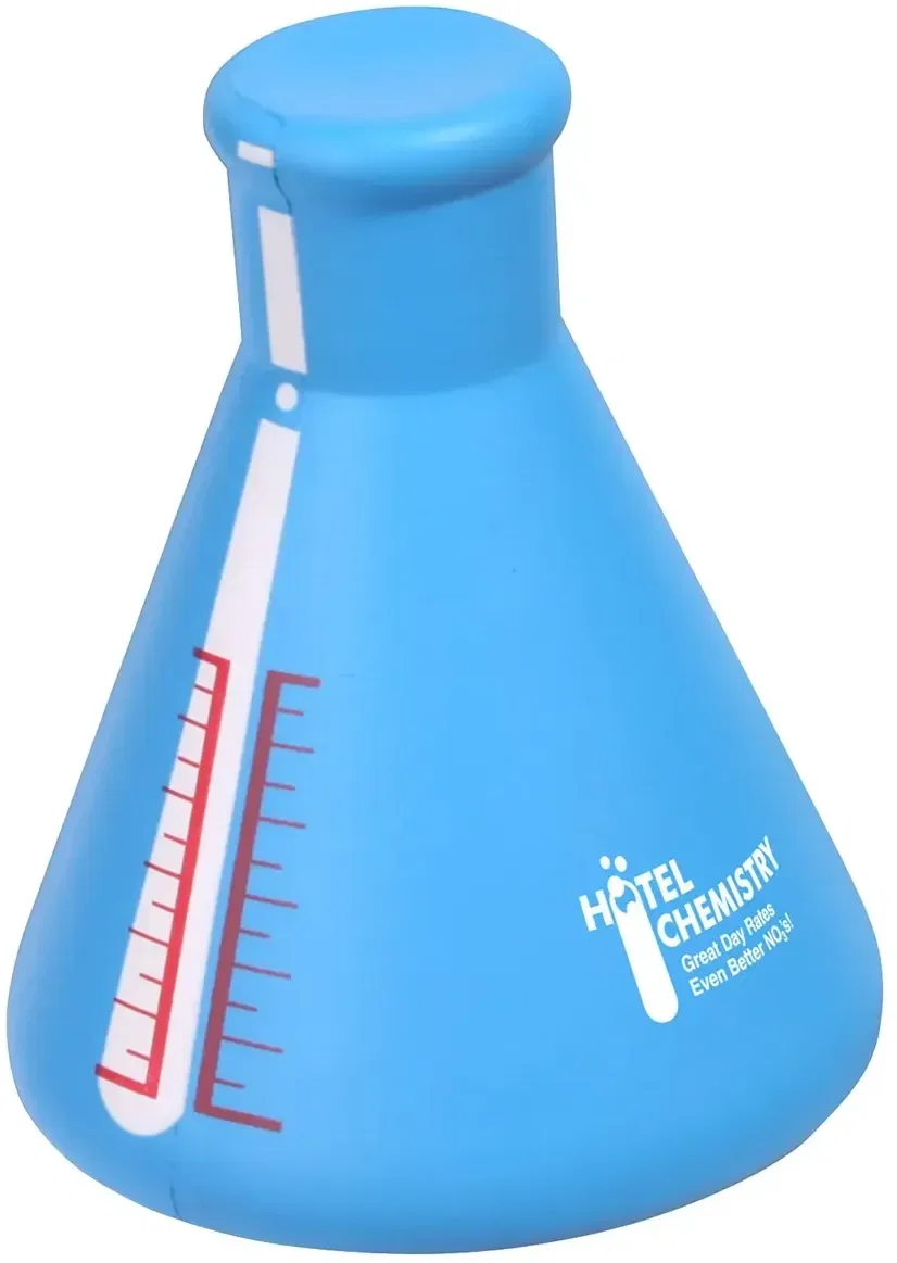 Custom Chemical Flask Stress Reliever, branded lab flask squeeze toy for science labs and STEM programs, promotional gift