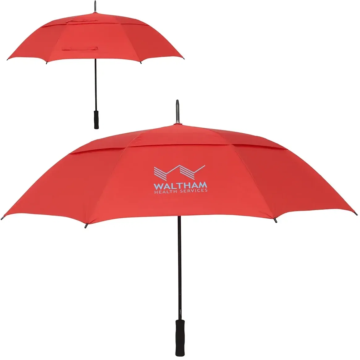 Branded Cheshire auto-open golf umbrella showing vented double canopy from above