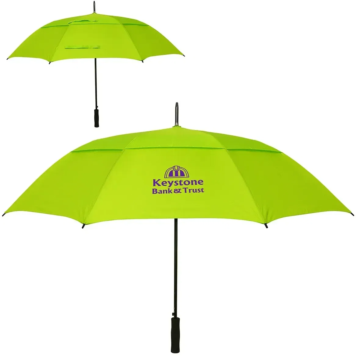 Custom Cheshire golf umbrella closed with strap, highlighting handle detail