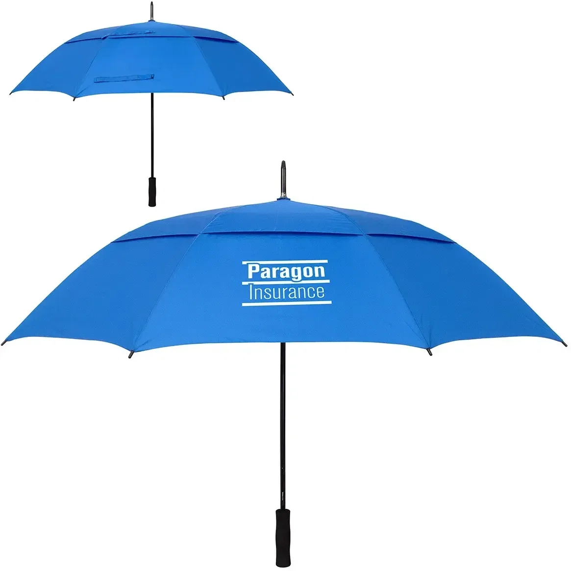 Close-up of logo-ready imprint panel on branded Cheshire golf umbrella