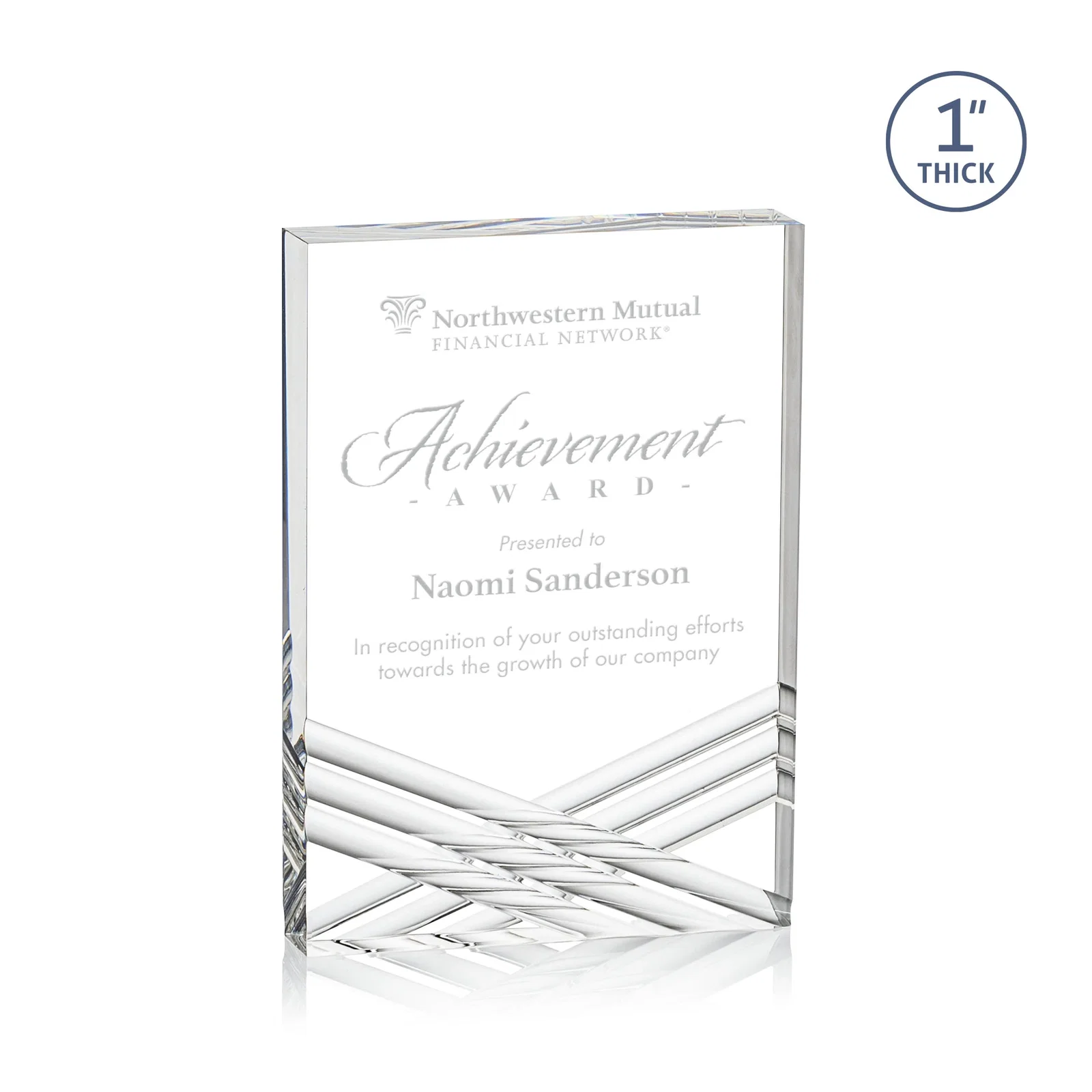 Custom Acrylic Tombstone Award with Crisscross Grooves for volunteer appreciation