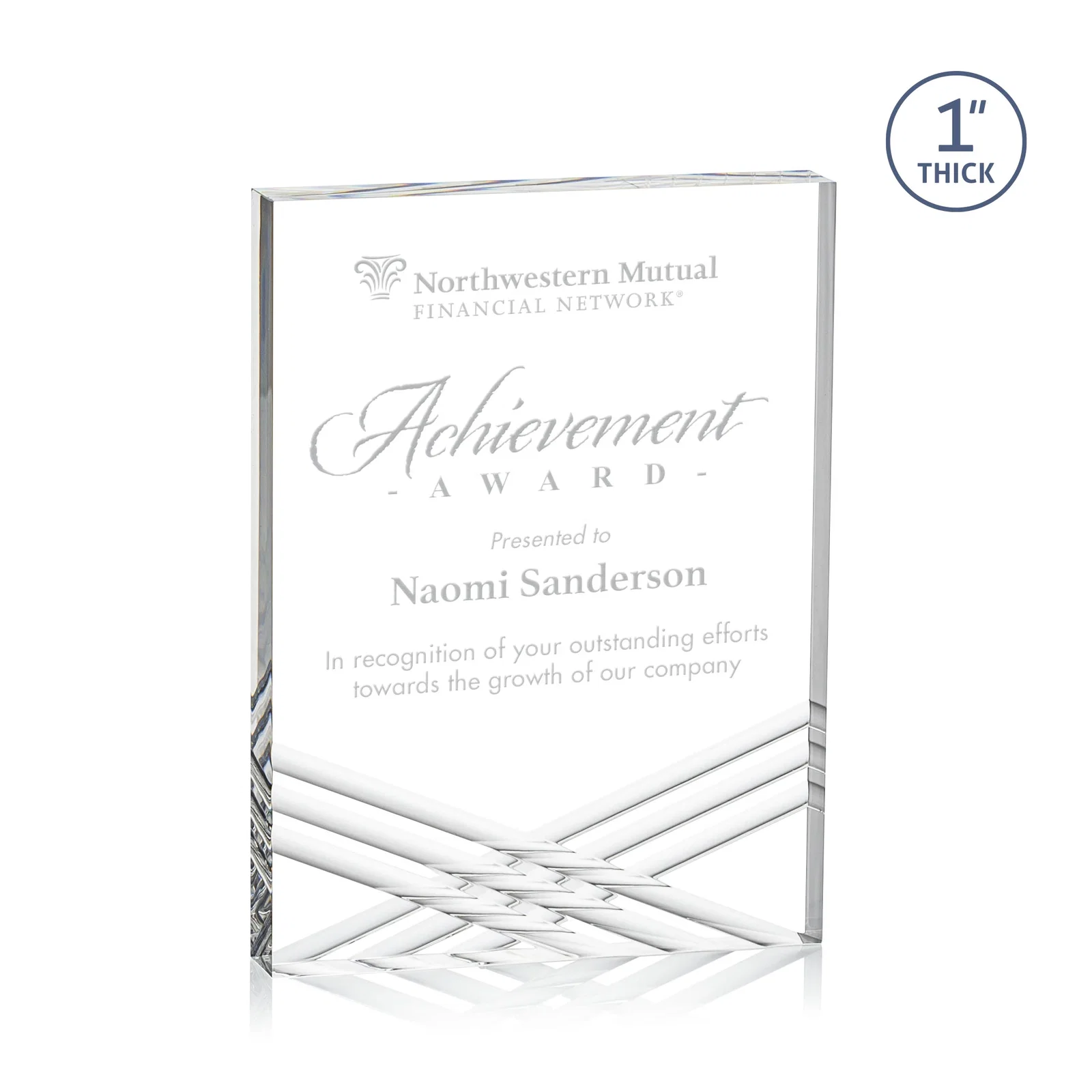 Custom Acrylic Tombstone Award with Crisscross Grooves for dealer and partner awards