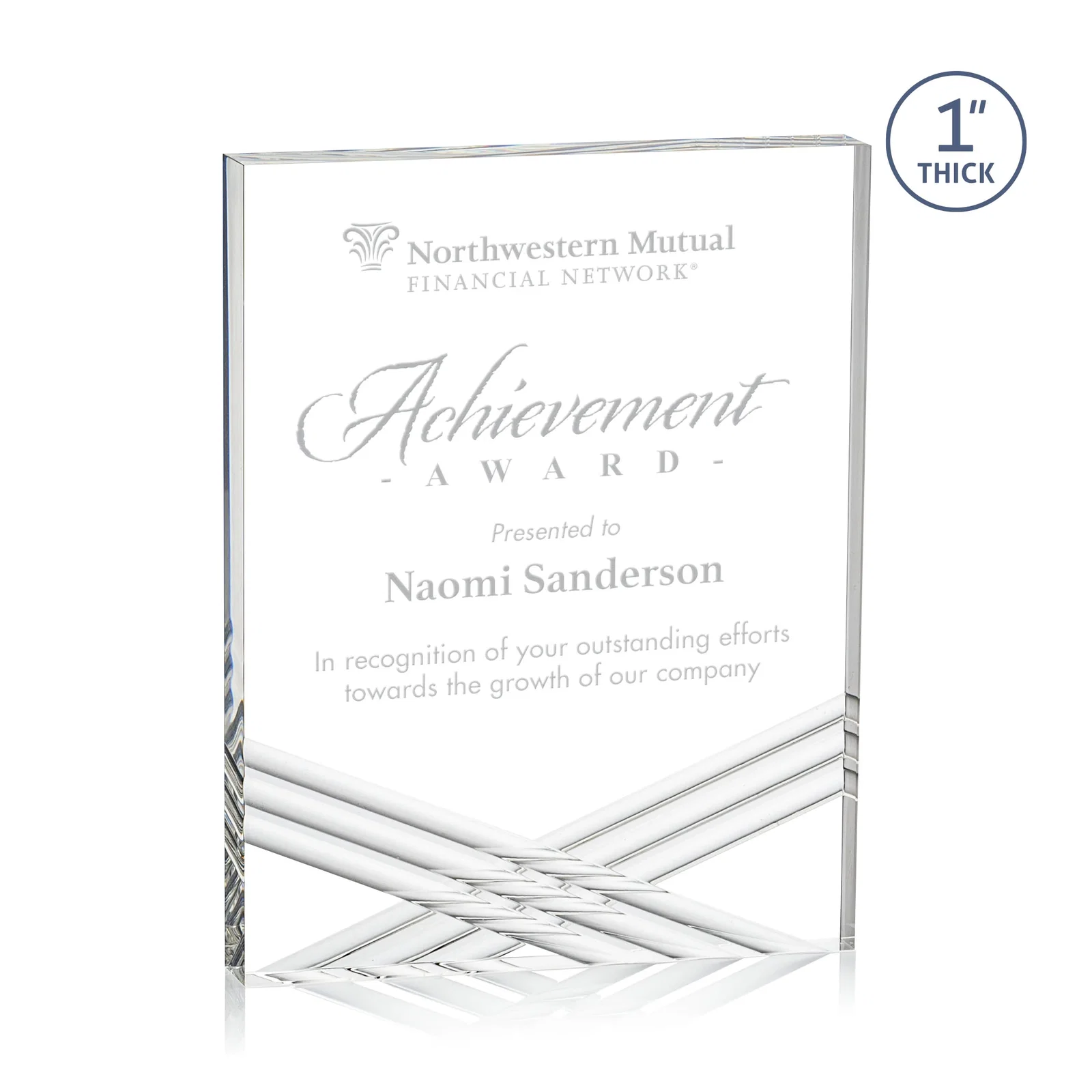 Custom Acrylic Tombstone Award with Crisscross Grooves for company anniversary events