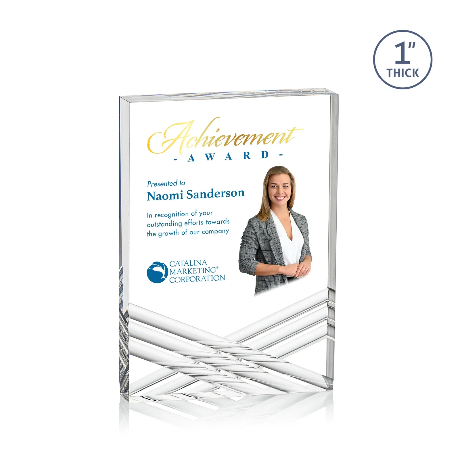 Personalized Acrylic Tombstone Award with Crisscross Grooves for corporate award ceremonies