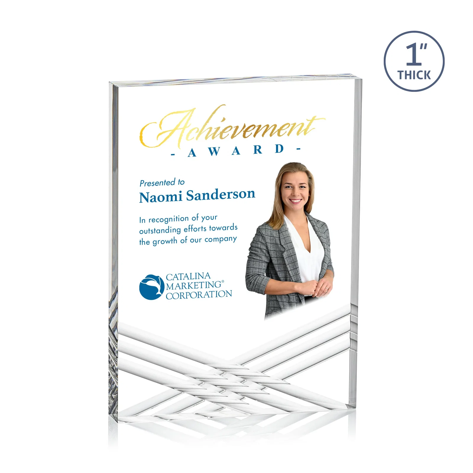 Personalized Acrylic Tombstone Award with Crisscross Grooves for service anniversary gifts