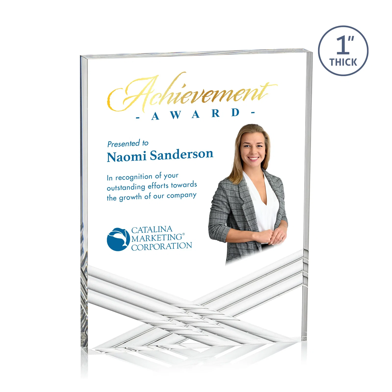 Personalized Acrylic Tombstone Award with Crisscross Grooves for sales achievement awards