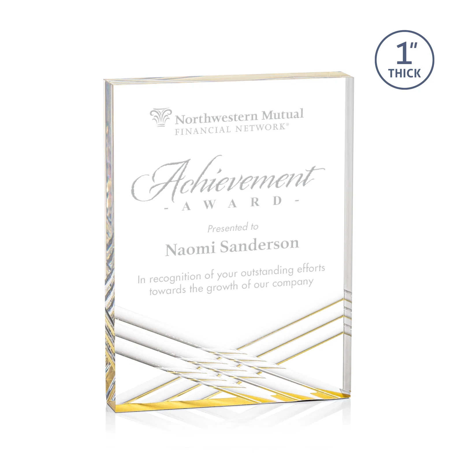Personalized Acrylic Tombstone Award with Crisscross Grooves for donor appreciation