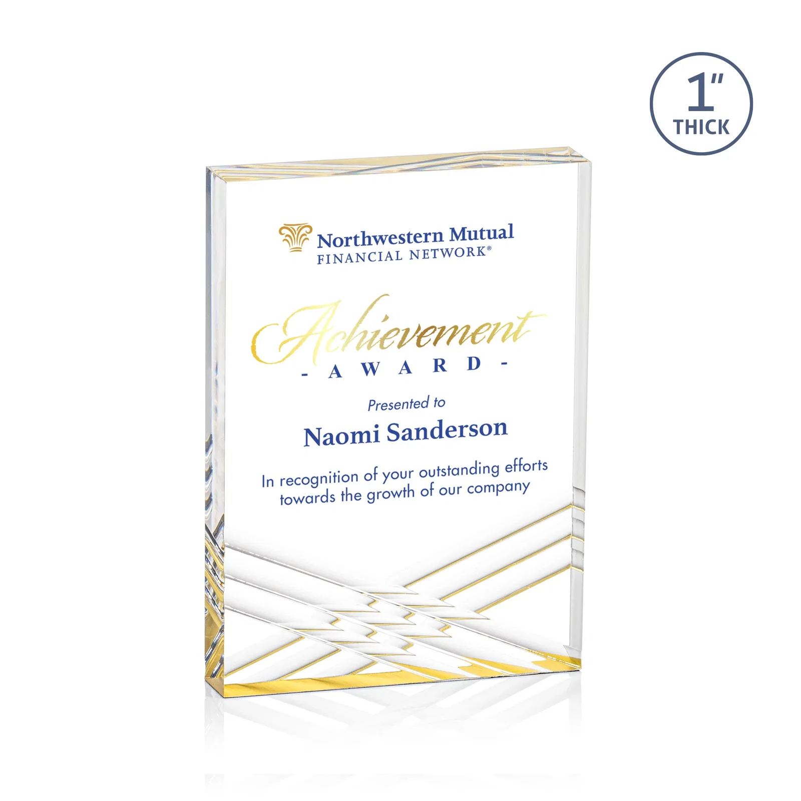 Personalized Acrylic Tombstone Award with Crisscross Grooves for volunteer appreciation