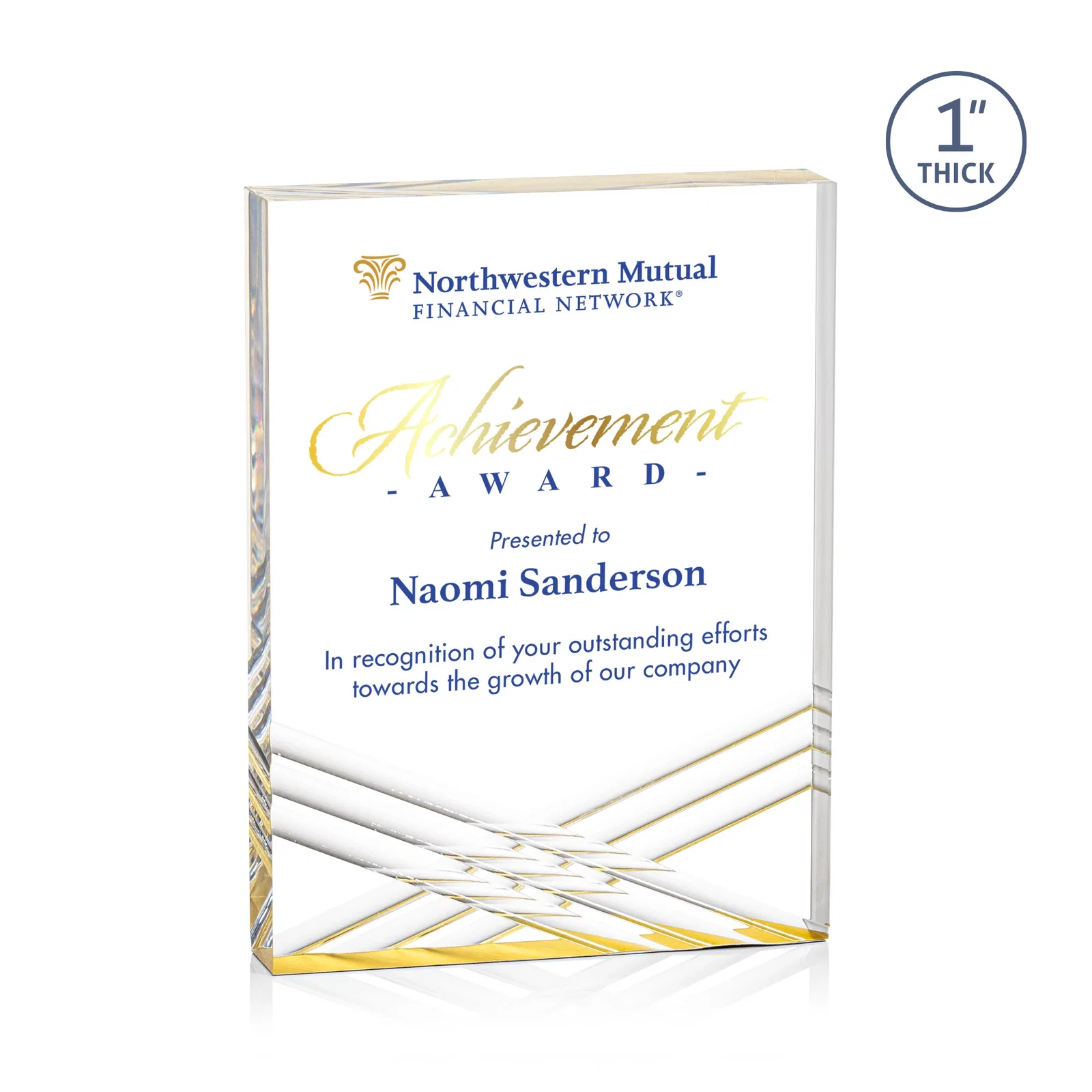 Personalized Acrylic Tombstone Award with Crisscross Grooves for dealer and partner awards