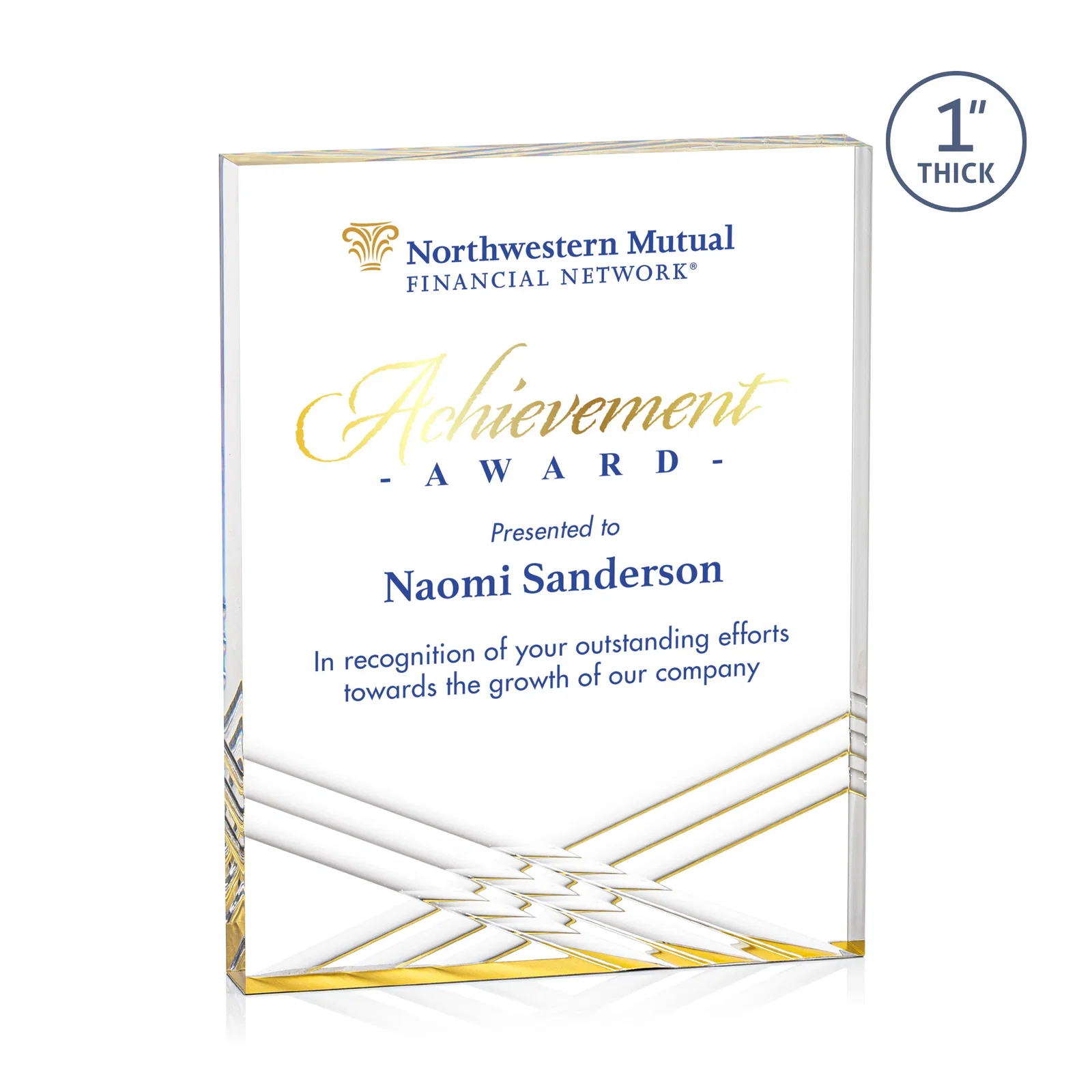 Personalized Acrylic Tombstone Award with Crisscross Grooves for company anniversary events