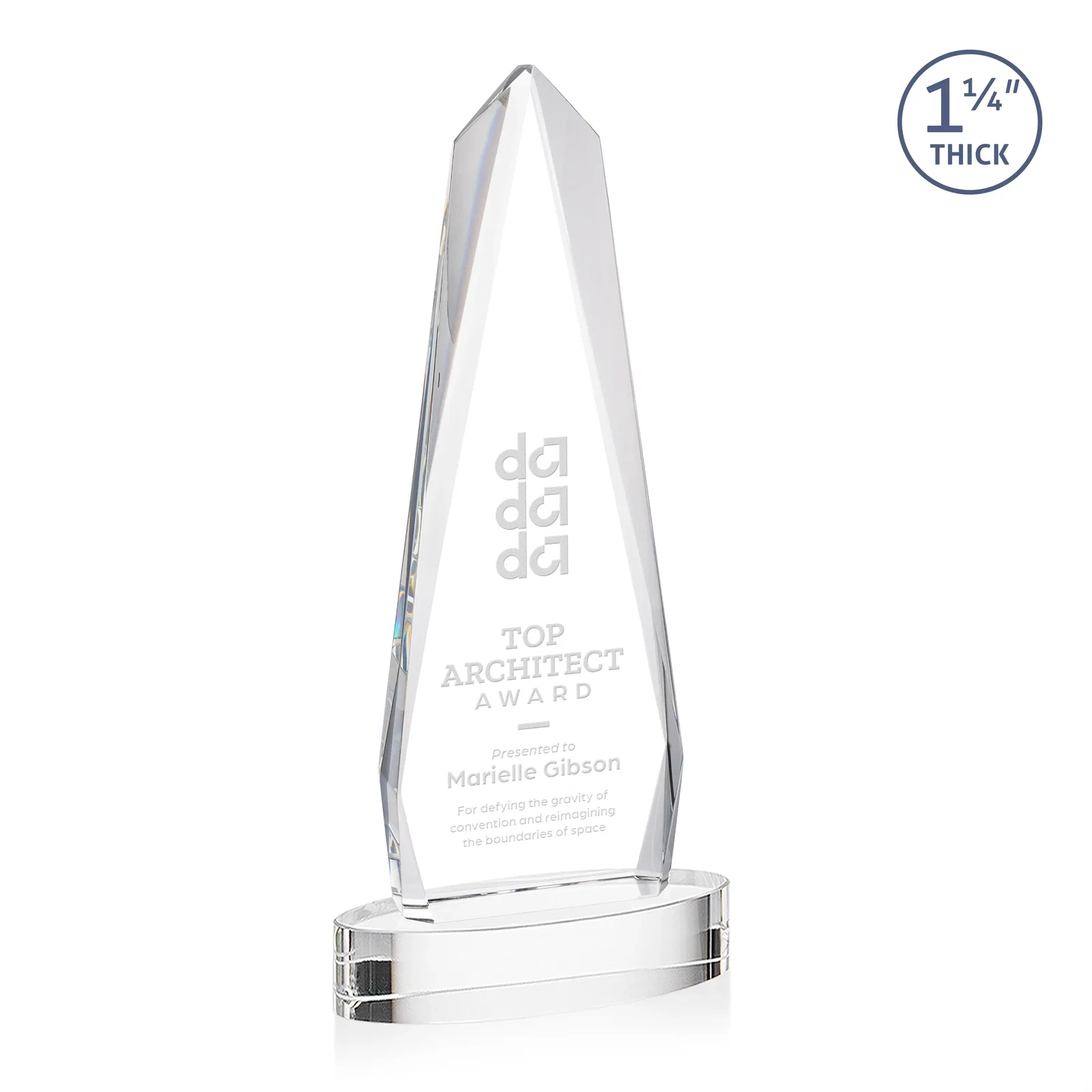 Custom Optical Crystal Tower Award on Oval Base for volunteer appreciation