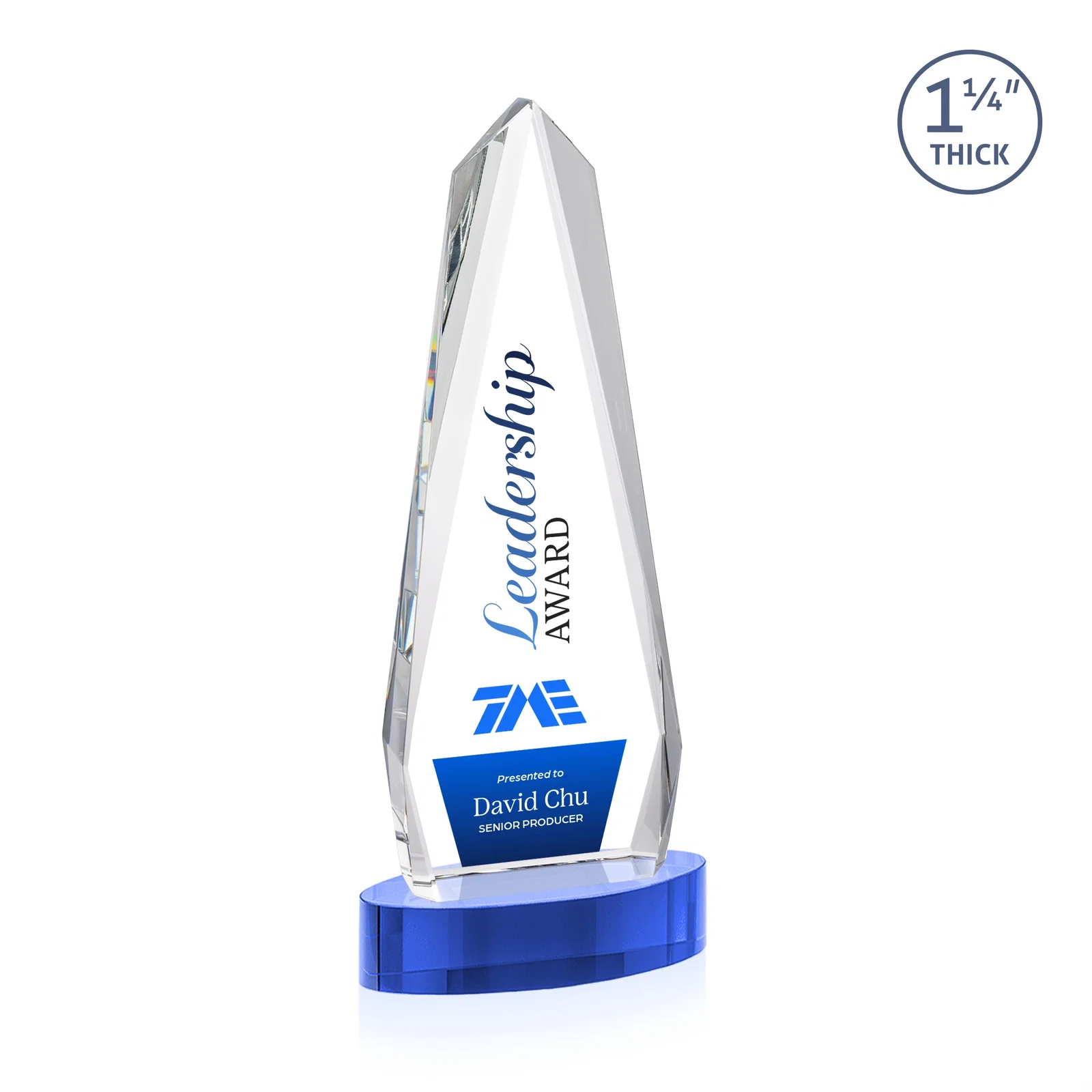 Custom Optical Crystal Tower Award on Oval Base, with your logo for employee recognition