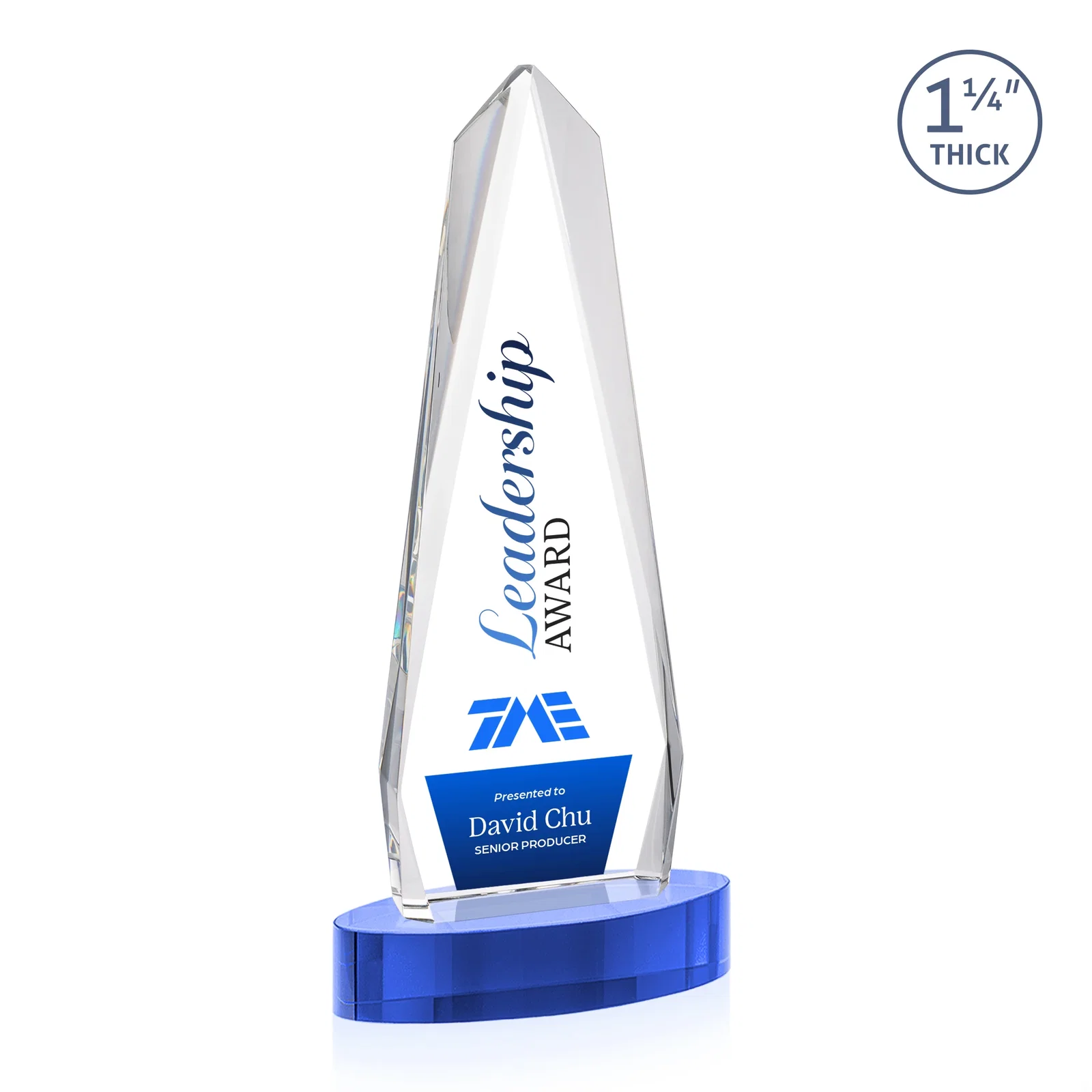 Custom Optical Crystal Tower Award on Oval Base, with your logo for corporate award ceremonies