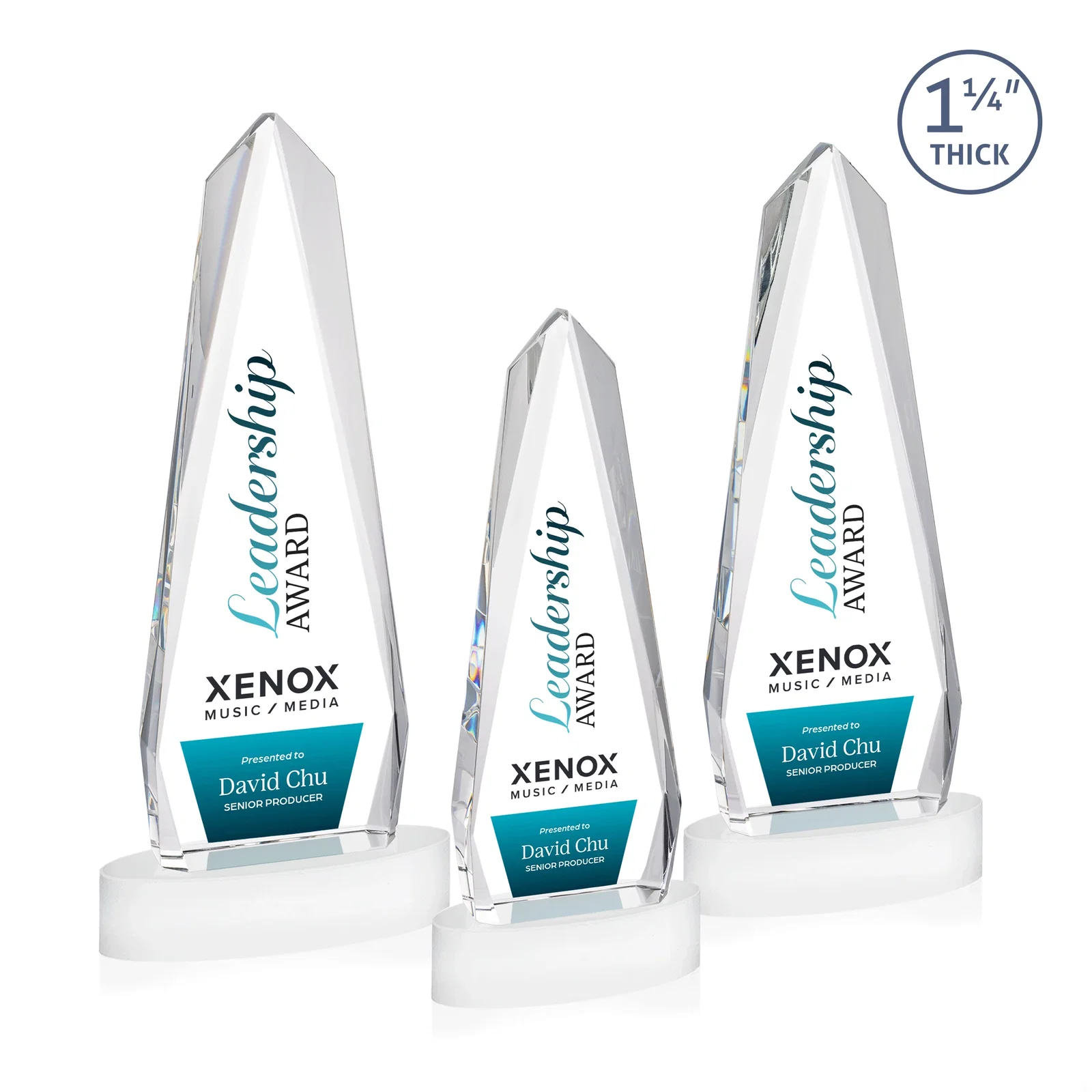 Custom Optical Crystal Tower Award on Oval Base, with your logo for sales achievement awards