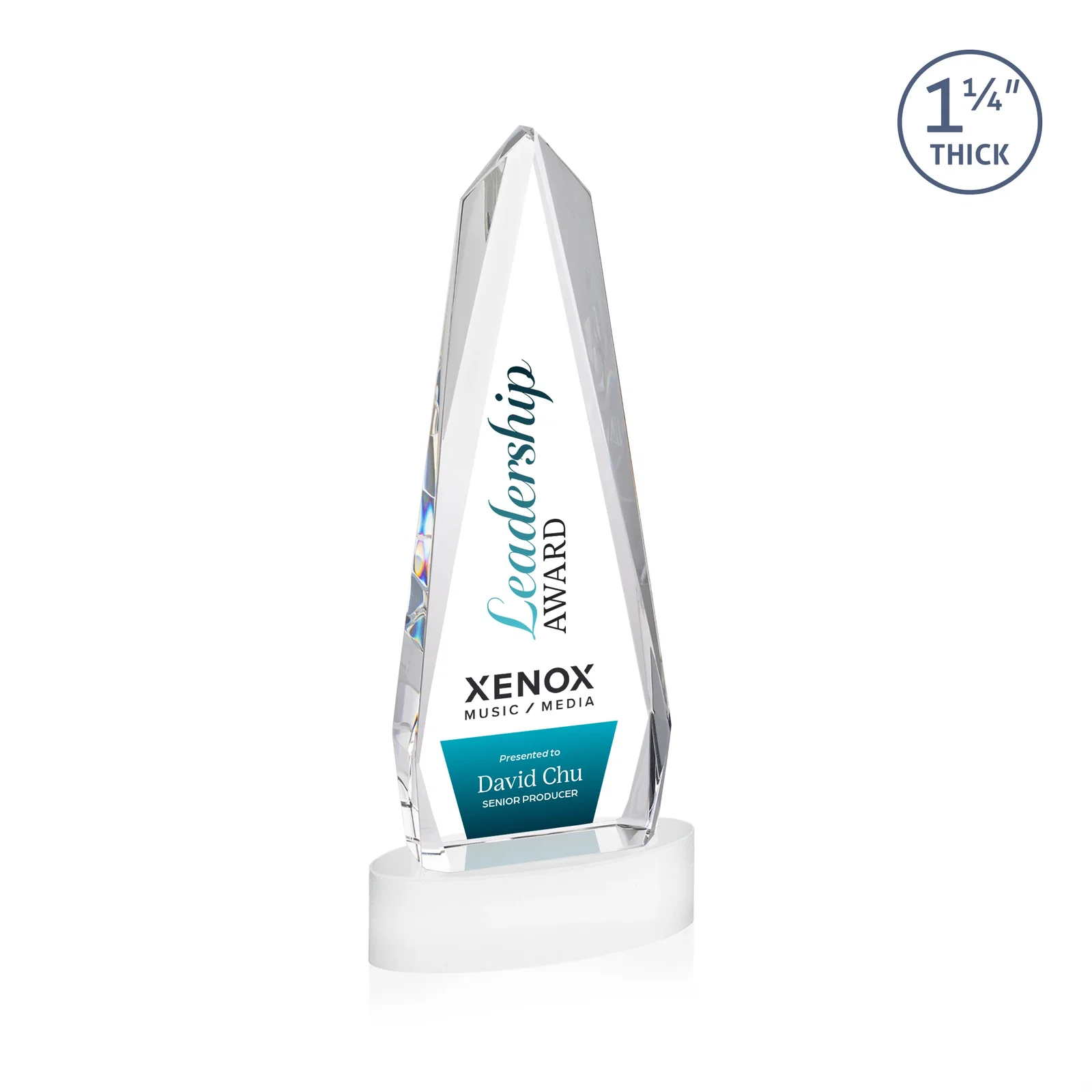 Custom Optical Crystal Tower Award on Oval Base, with your logo for retirement presentations