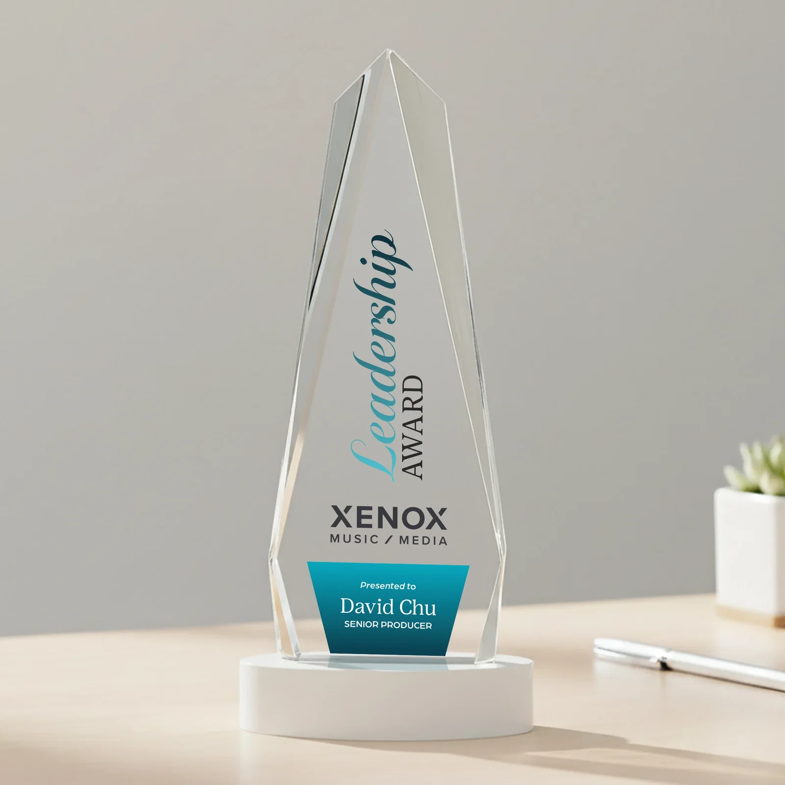 Custom Optical Crystal Tower Award on Oval Base, with your logo for graduation ceremonies