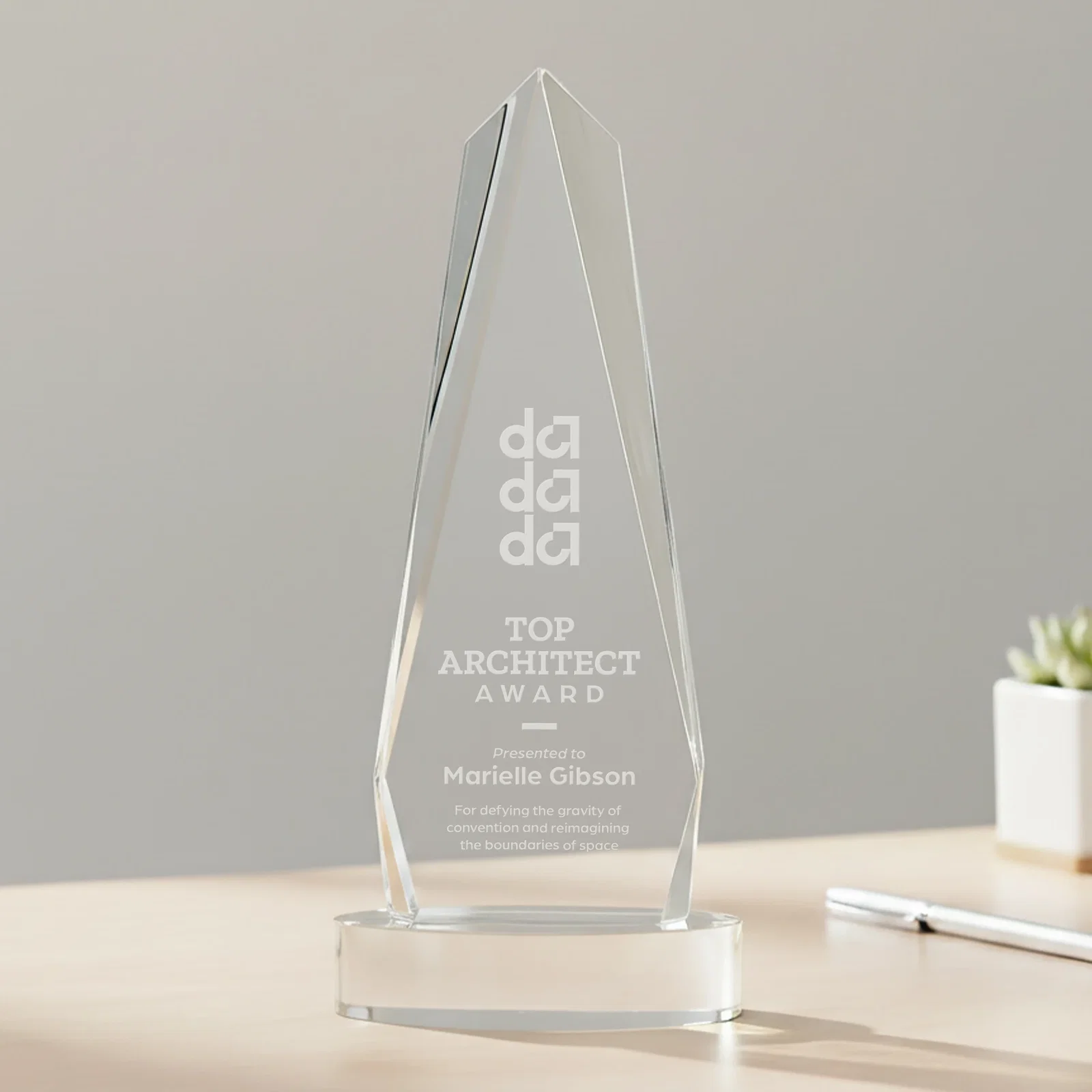 Custom Optical Crystal Tower Award on Oval Base for dealer and partner awards