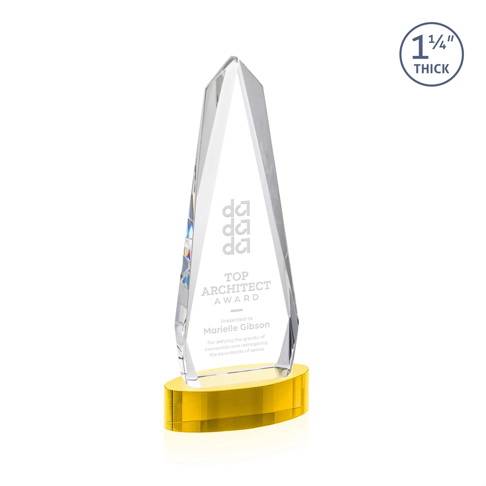 Personalized Optical Crystal Tower Award on Oval Base for employee recognition
