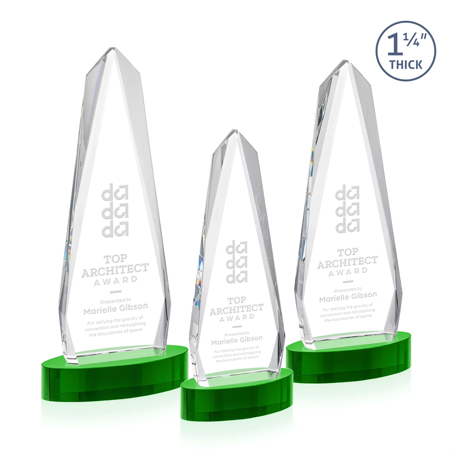 Personalized Optical Crystal Tower Award on Oval Base for retirement presentations