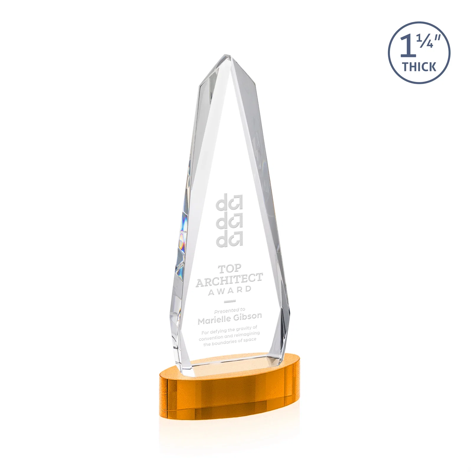 Custom Optical Crystal Tower Award on Oval Base for corporate award ceremonies