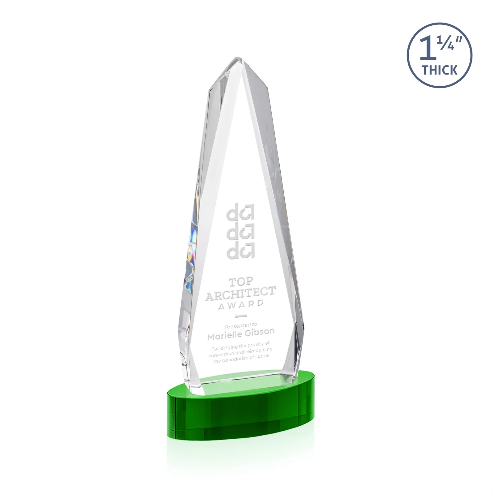Personalized Optical Crystal Tower Award on Oval Base for team milestone celebrations