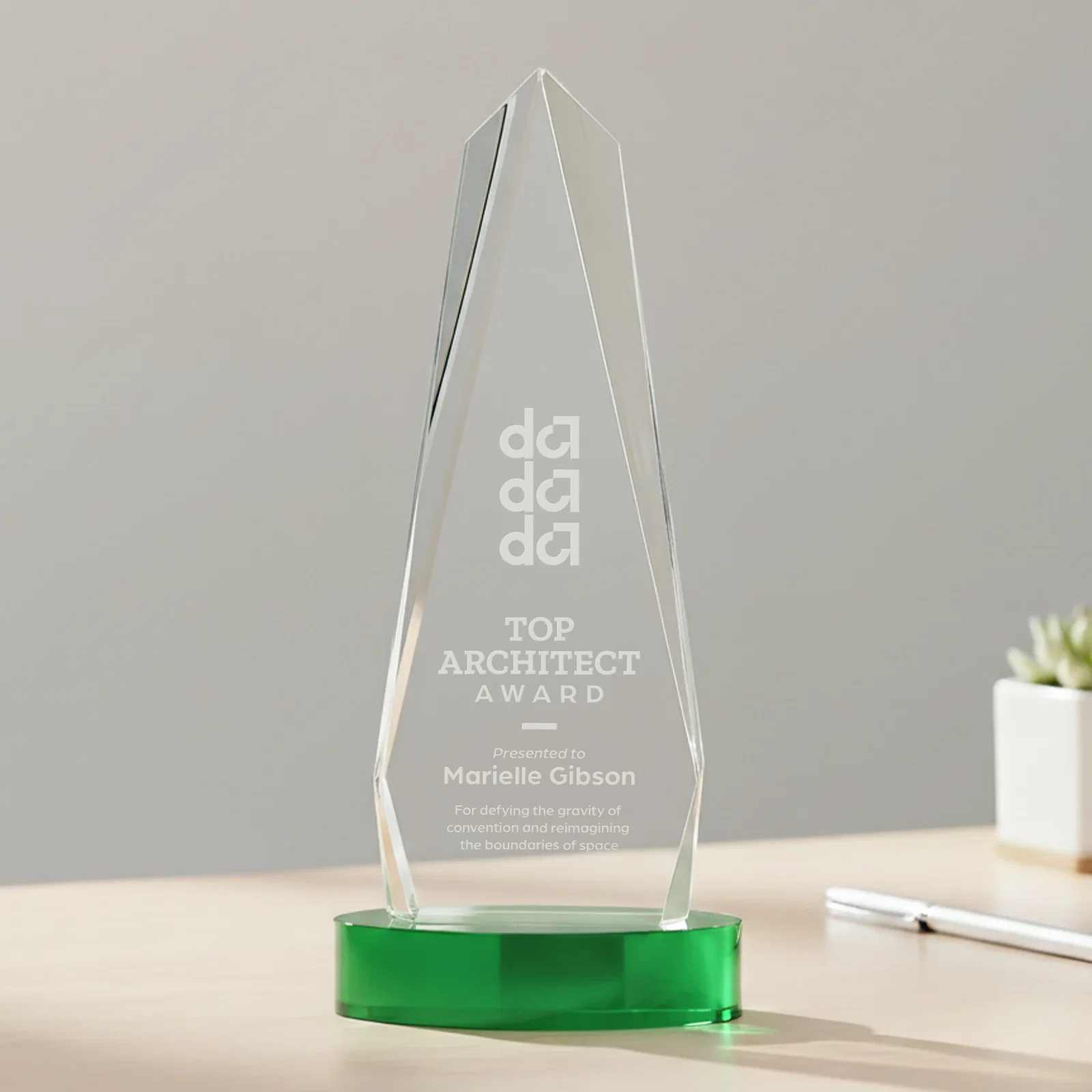 Personalized Optical Crystal Tower Award on Oval Base for safety achievement programs