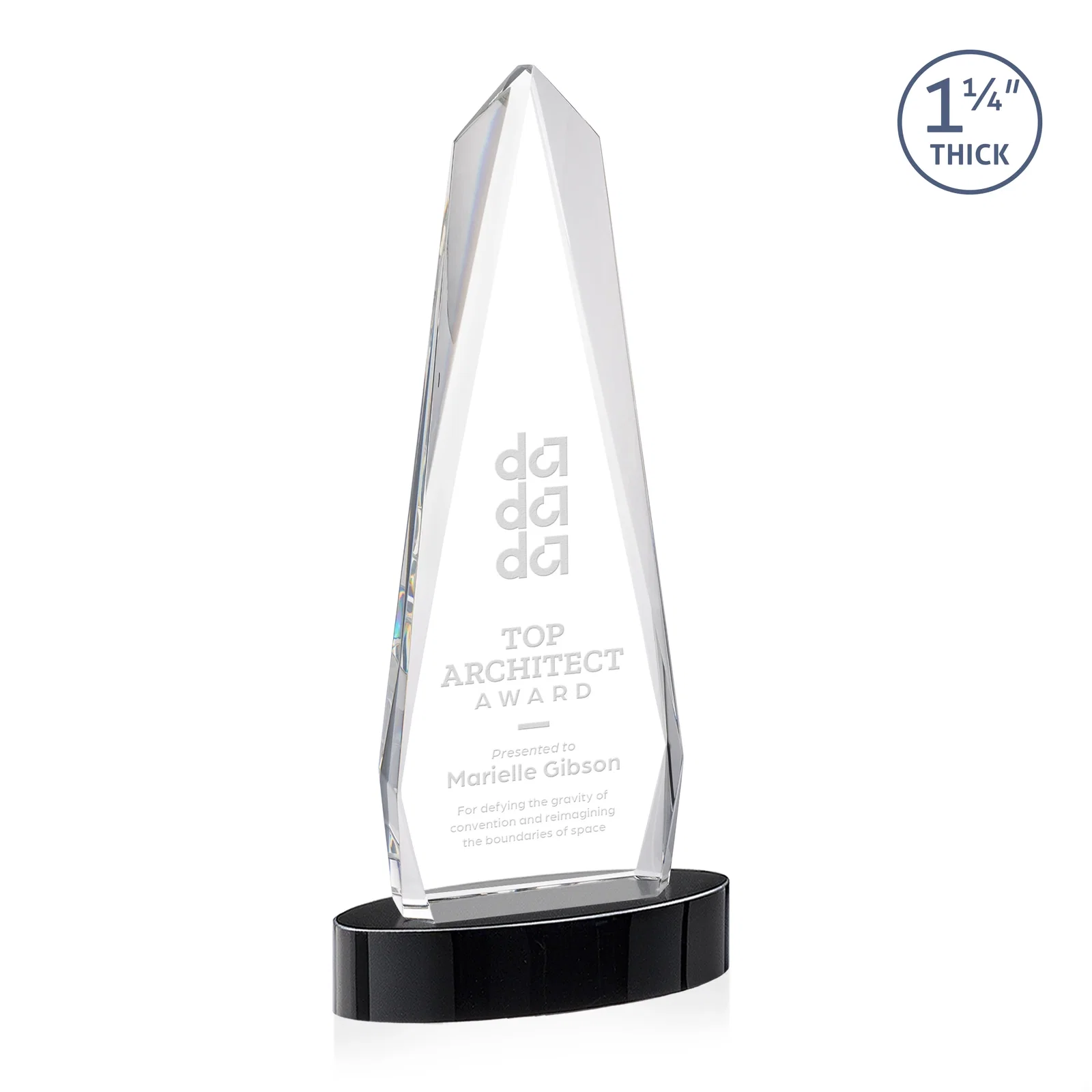Promotional Optical Crystal Tower Award on Oval Base for employee recognition