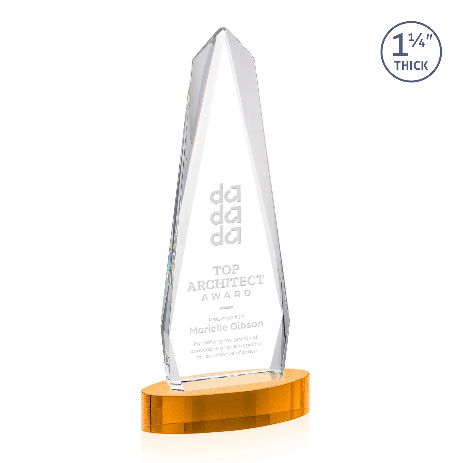 Custom Optical Crystal Tower Award on Oval Base for sales achievement awards