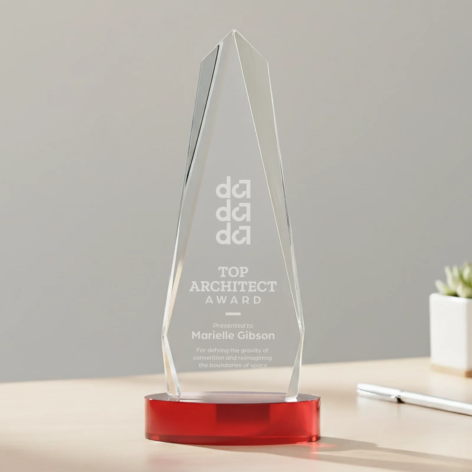 Promotional Optical Crystal Tower Award on Oval Base for company anniversary events