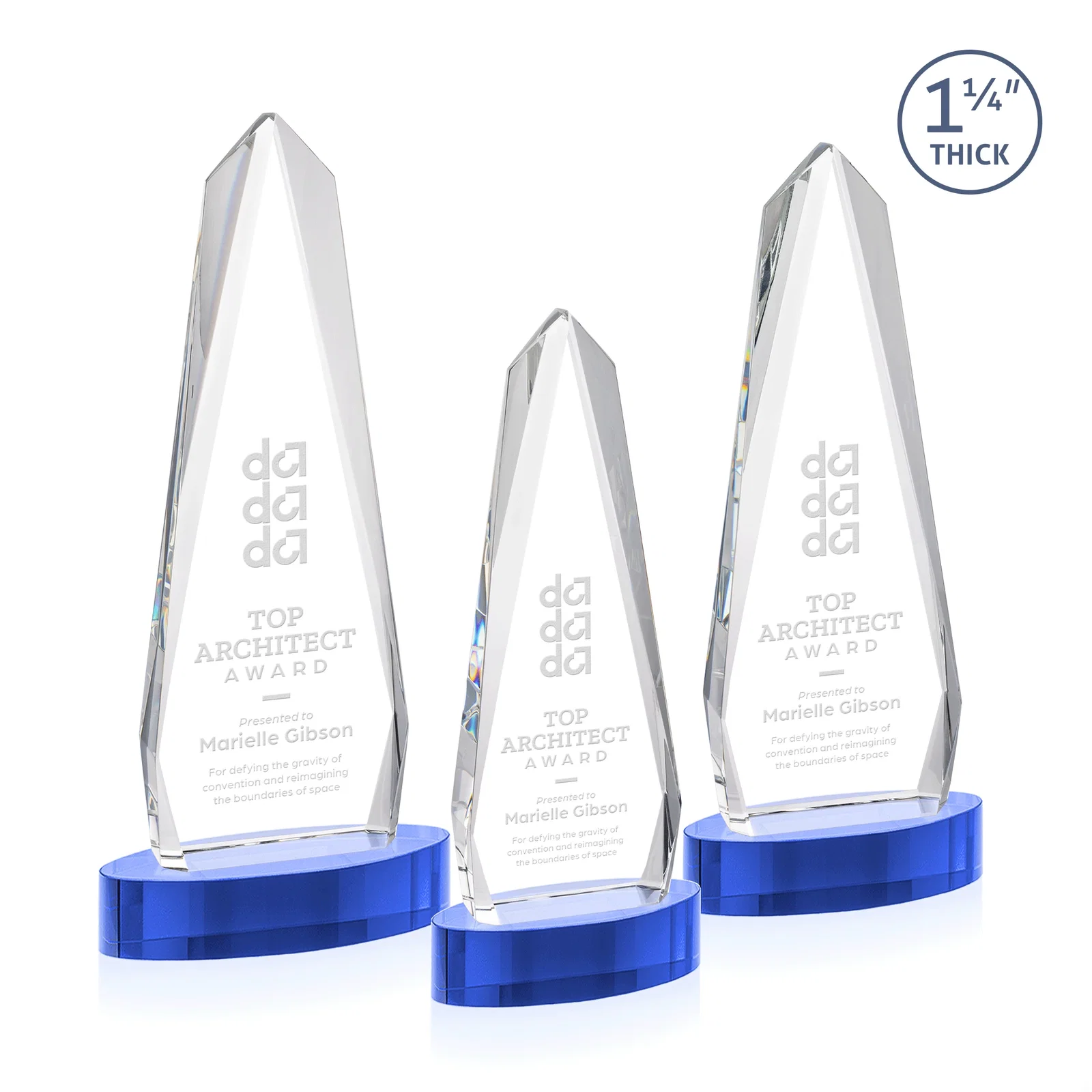 Branded Optical Crystal Tower Award on Oval Base for employee recognition