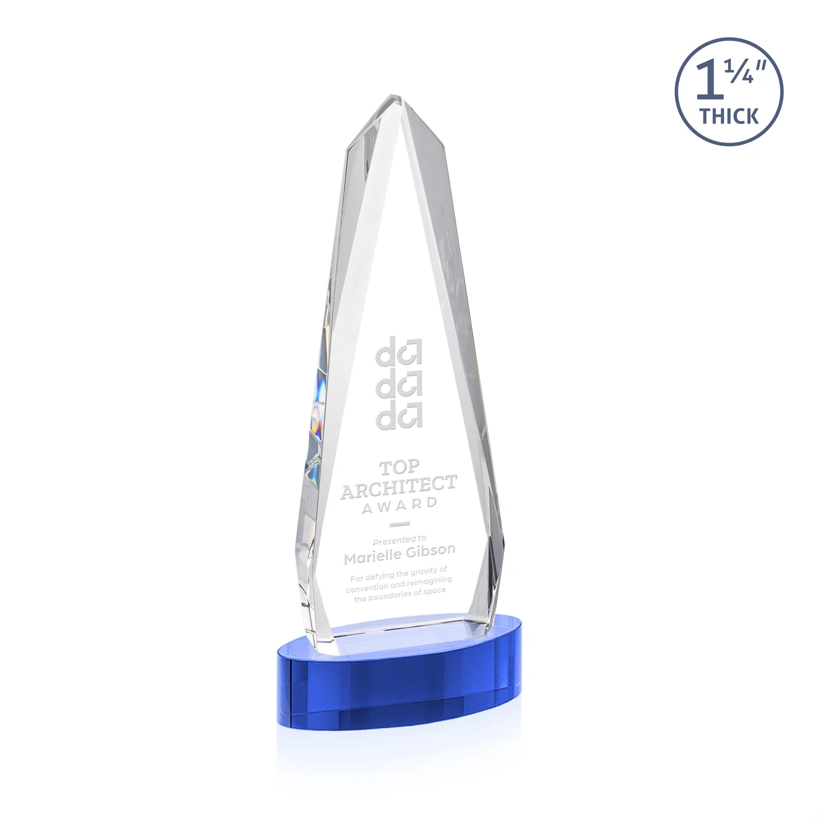 Branded Optical Crystal Tower Award on Oval Base for corporate award ceremonies