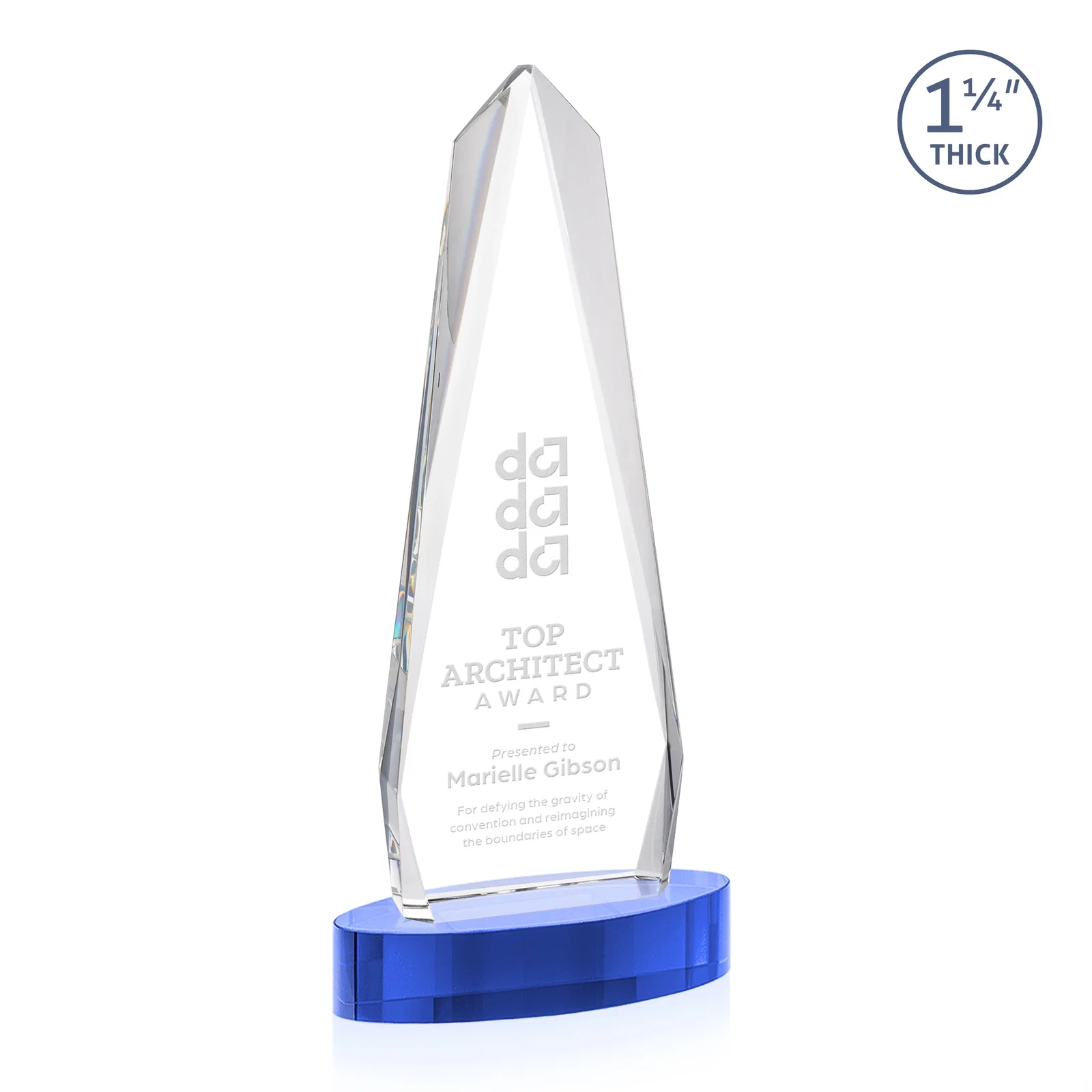 Branded Optical Crystal Tower Award on Oval Base for sales achievement awards