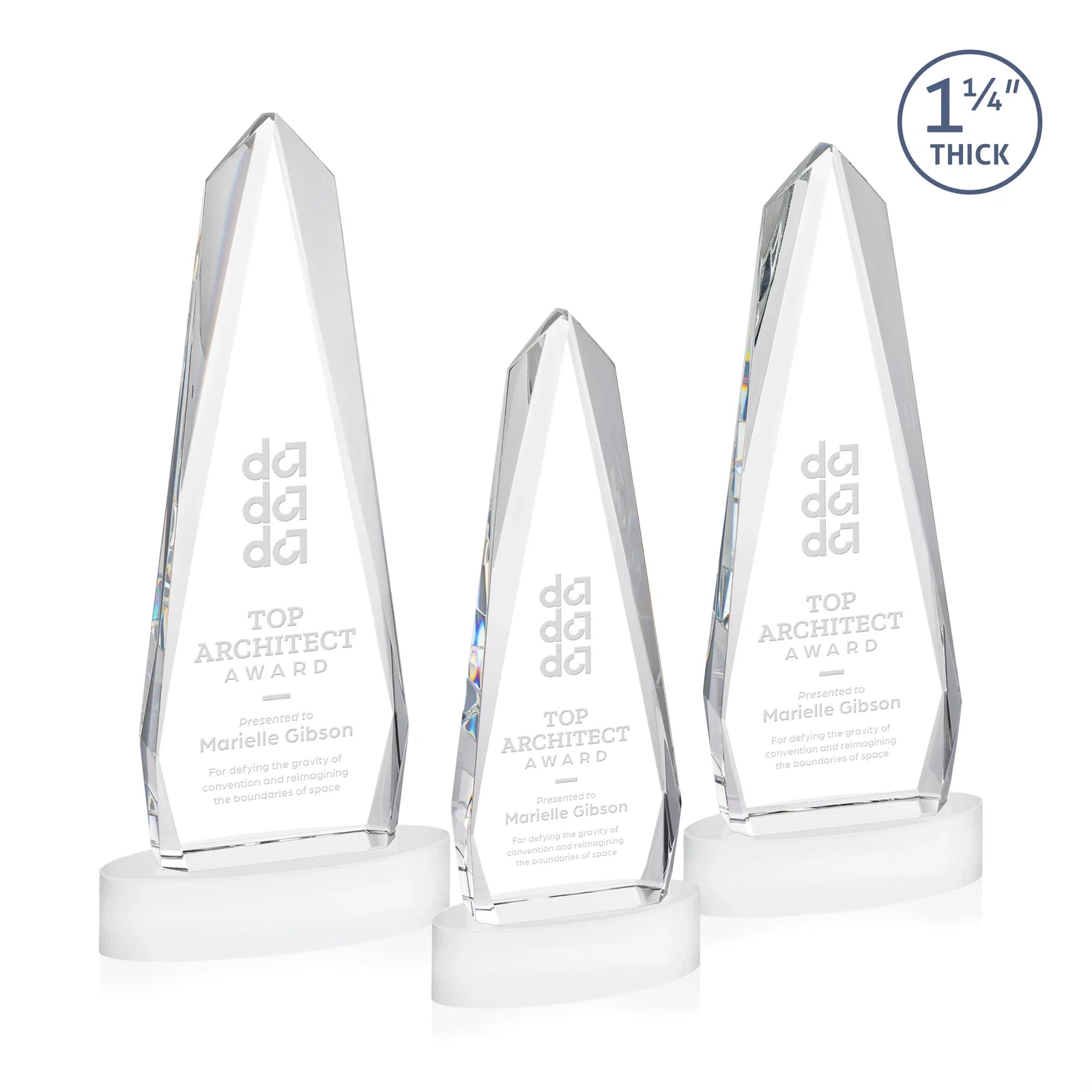 Branded Optical Crystal Tower Award on Oval Base for team milestone celebrations