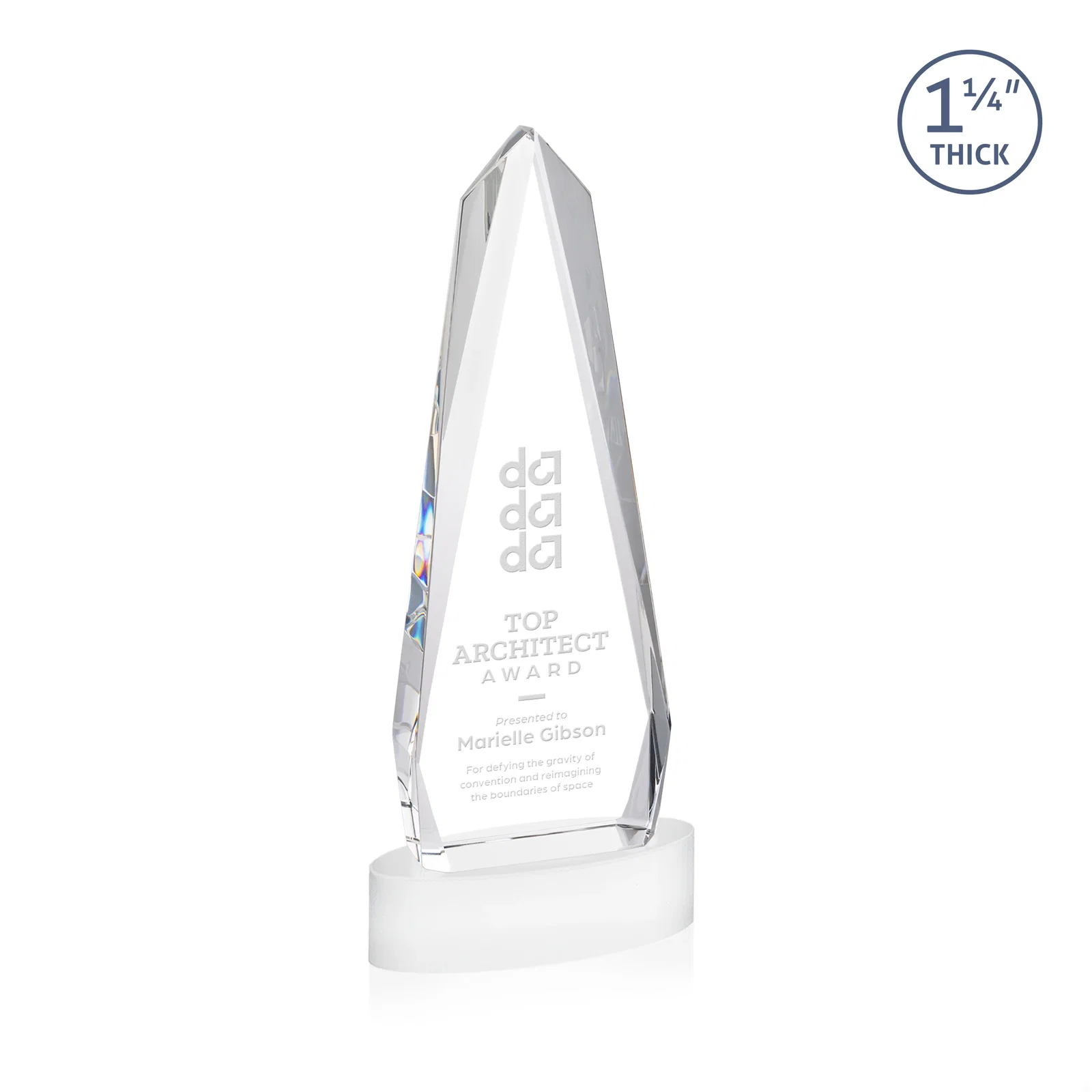 Branded Optical Crystal Tower Award on Oval Base for donor appreciation