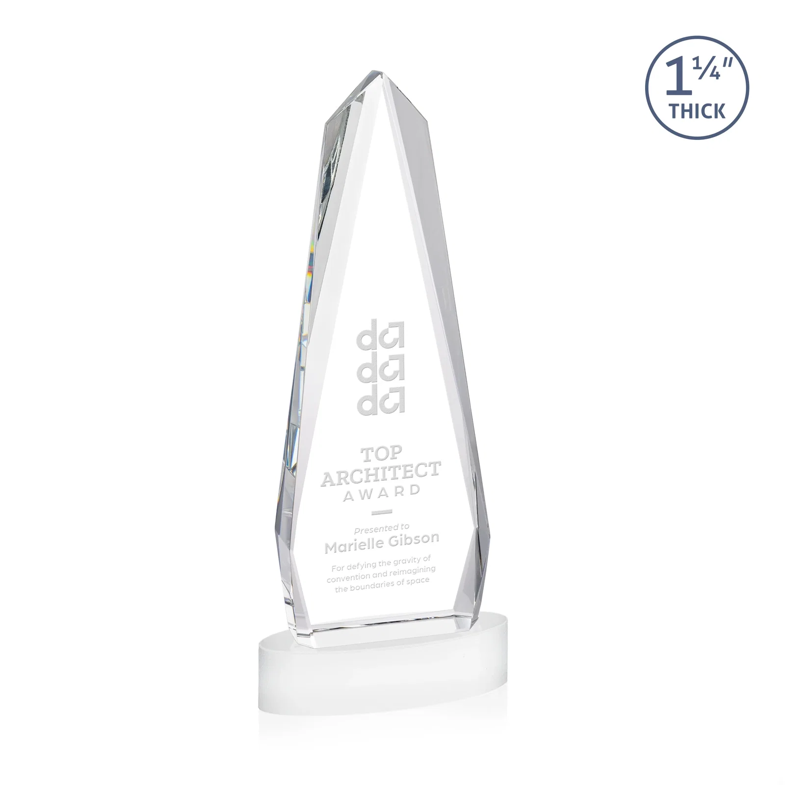 Branded Optical Crystal Tower Award on Oval Base for graduation ceremonies