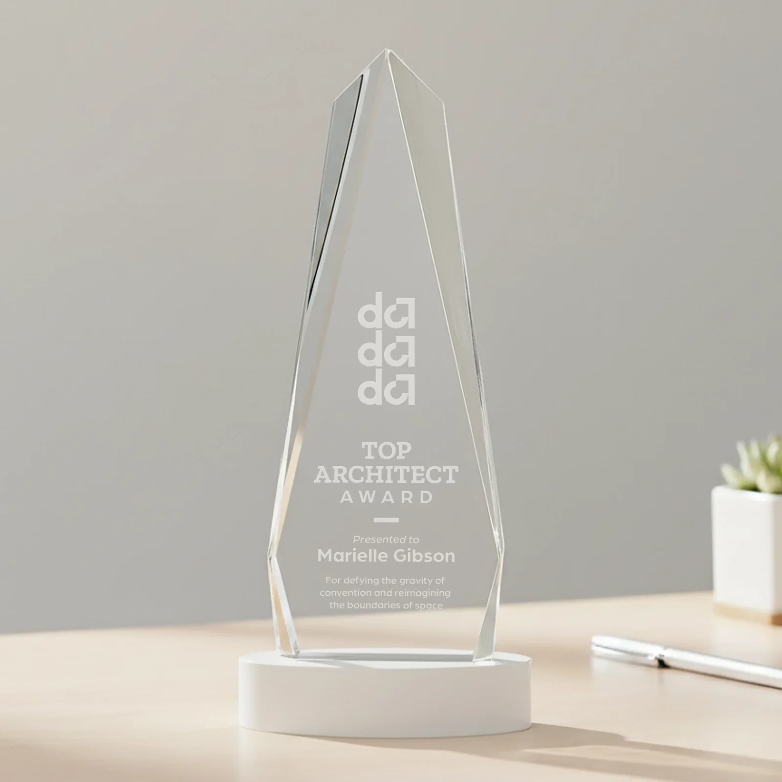 Branded Optical Crystal Tower Award on Oval Base for volunteer appreciation