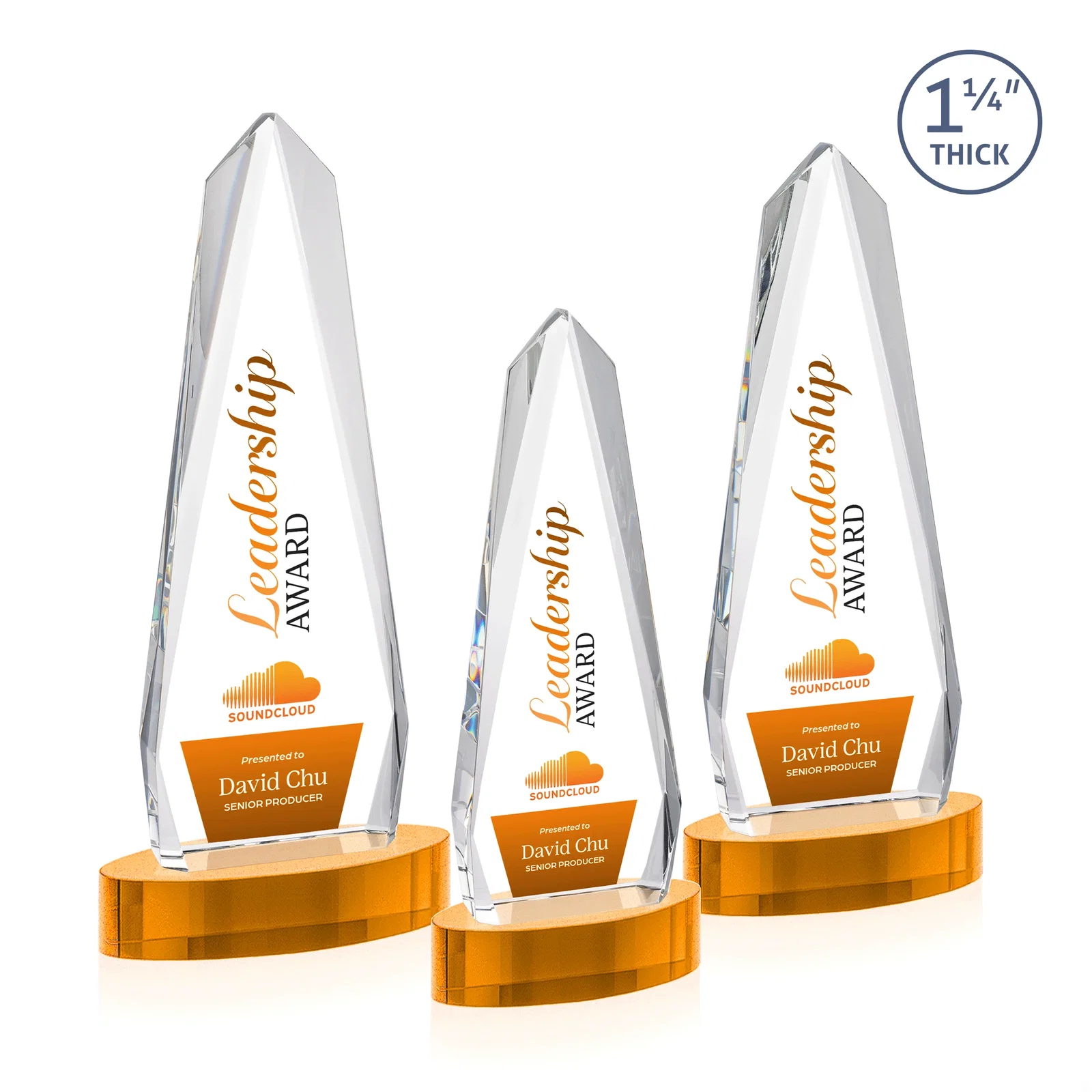 Branded Optical Crystal Tower Award on Oval Base for dealer and partner awards