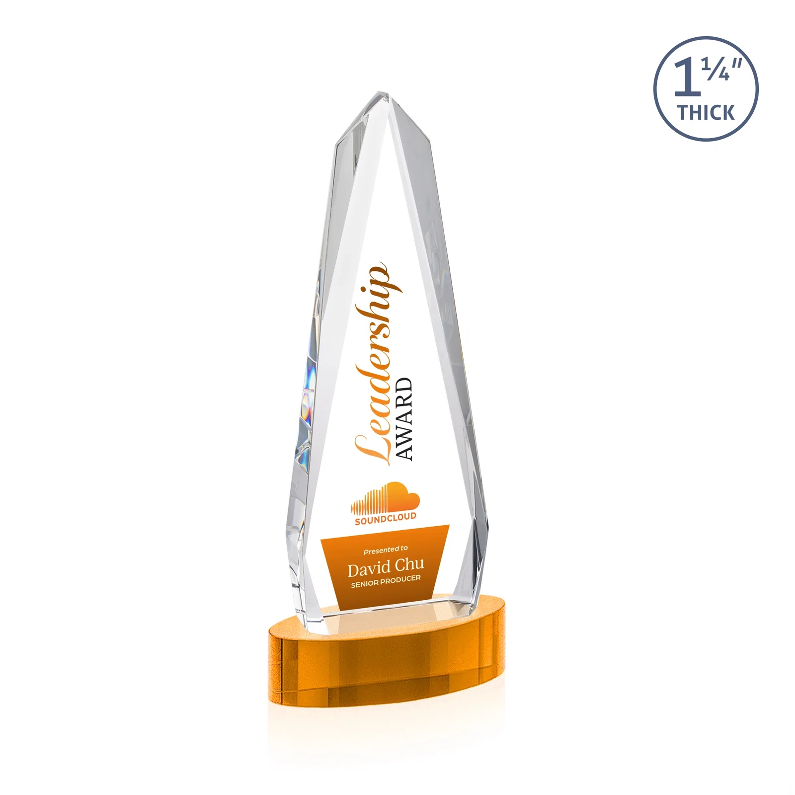 Branded Optical Crystal Tower Award on Oval Base for company anniversary events