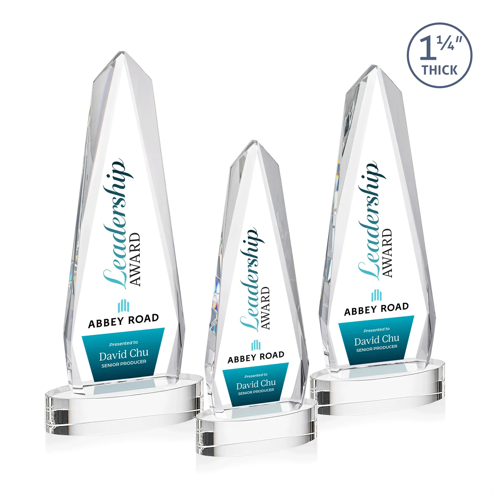 Custom printed Optical Crystal Tower Award on Oval Base for sales achievement awards