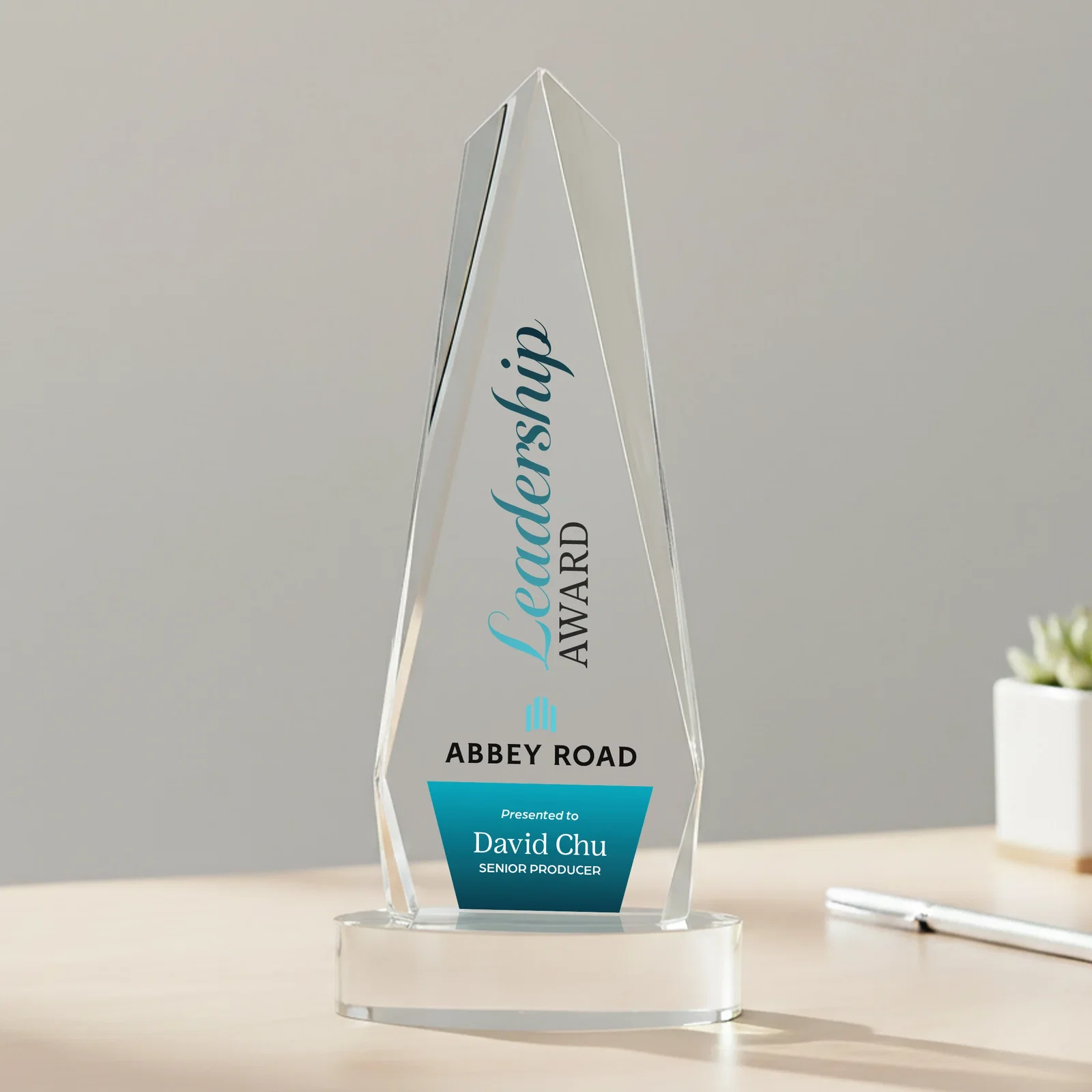 Custom printed Optical Crystal Tower Award on Oval Base for graduation ceremonies