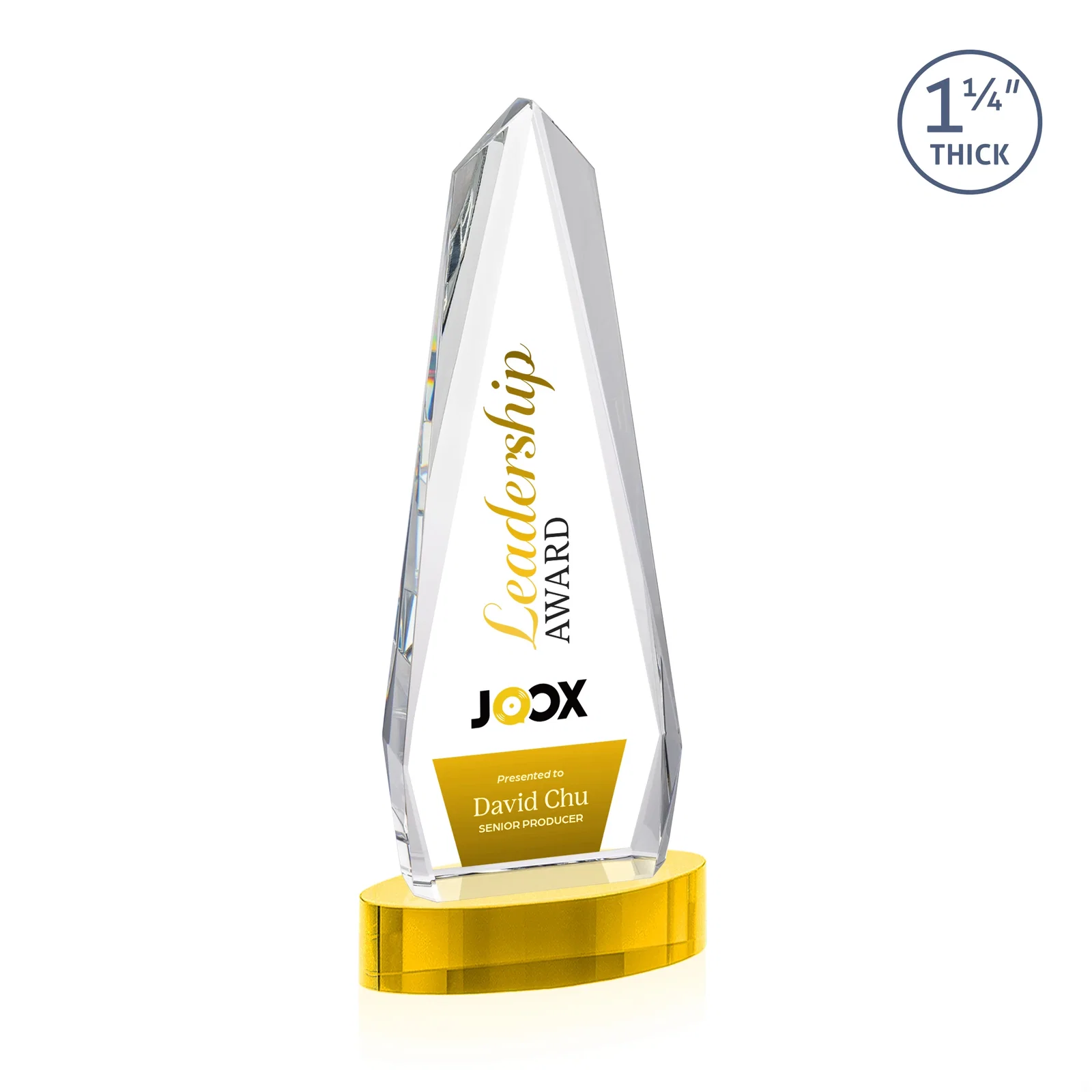 Custom printed Optical Crystal Tower Award on Oval Base for dealer and partner awards