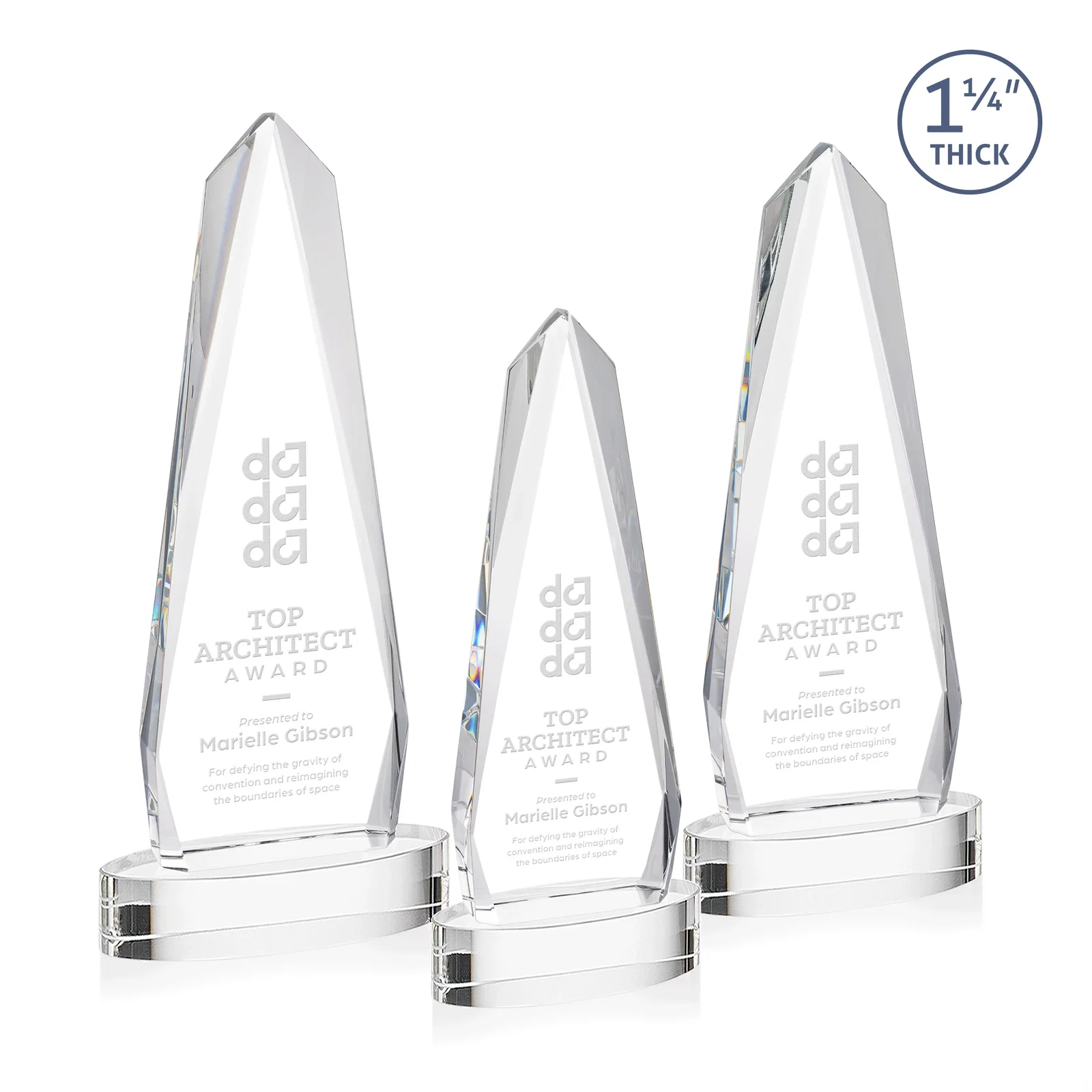 Custom Optical Crystal Tower Award on Oval Base for donor appreciation