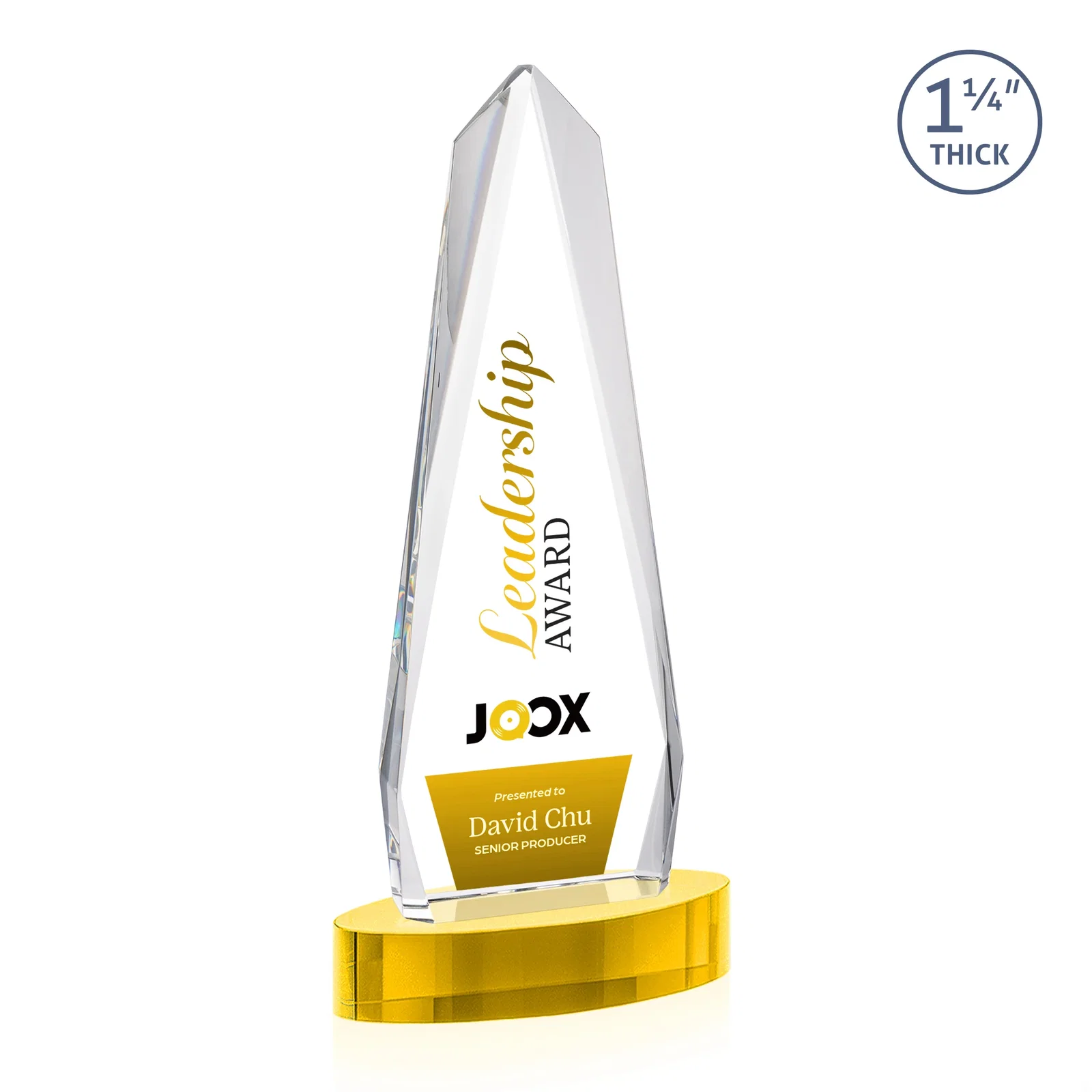 Custom printed Optical Crystal Tower Award on Oval Base for company anniversary events