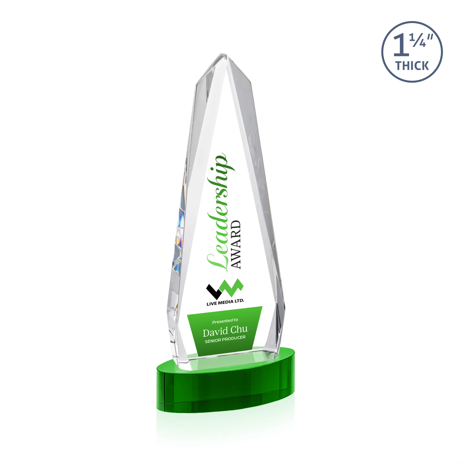 Customized Optical Crystal Tower Award on Oval Base for service anniversary gifts