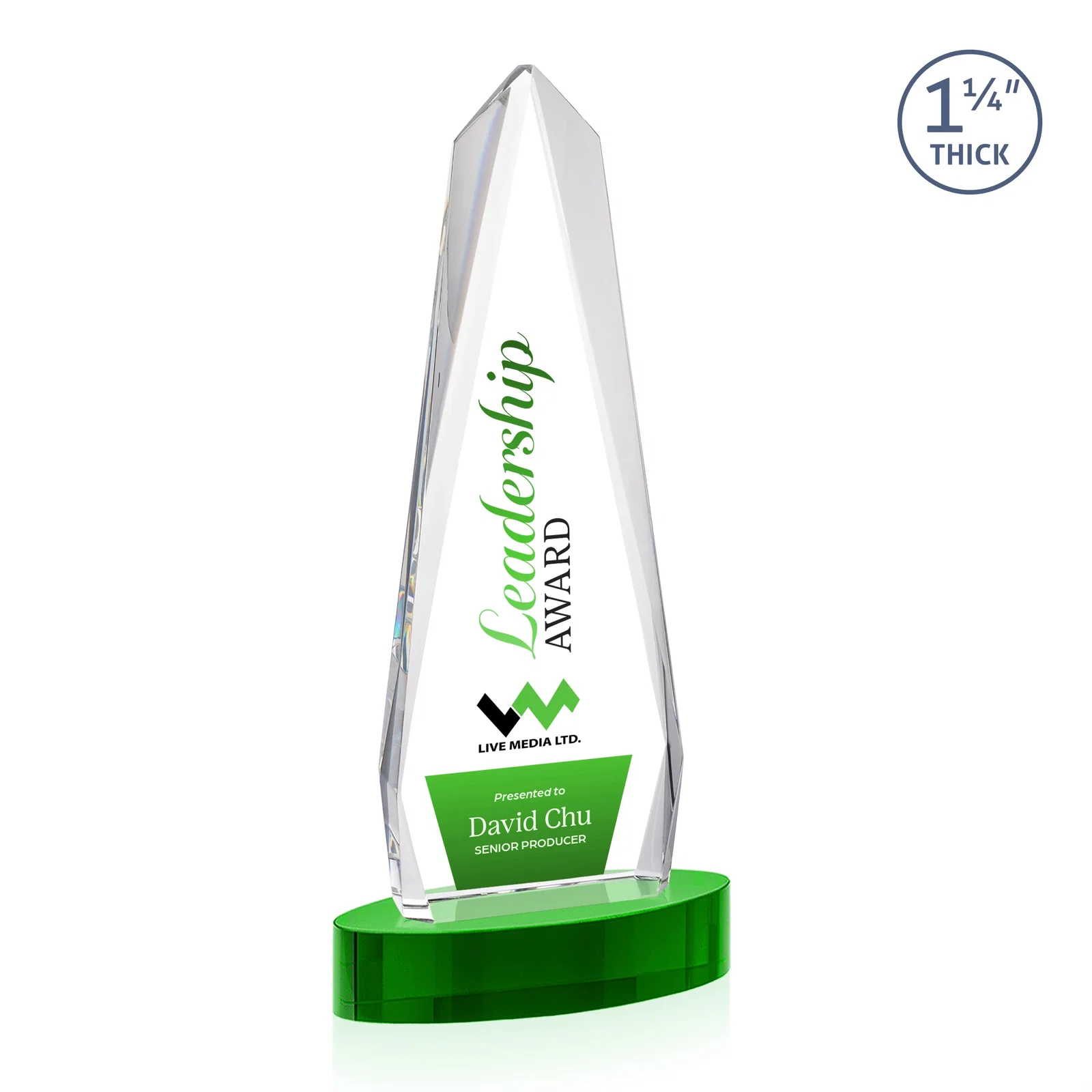 Customized Optical Crystal Tower Award on Oval Base for retirement presentations