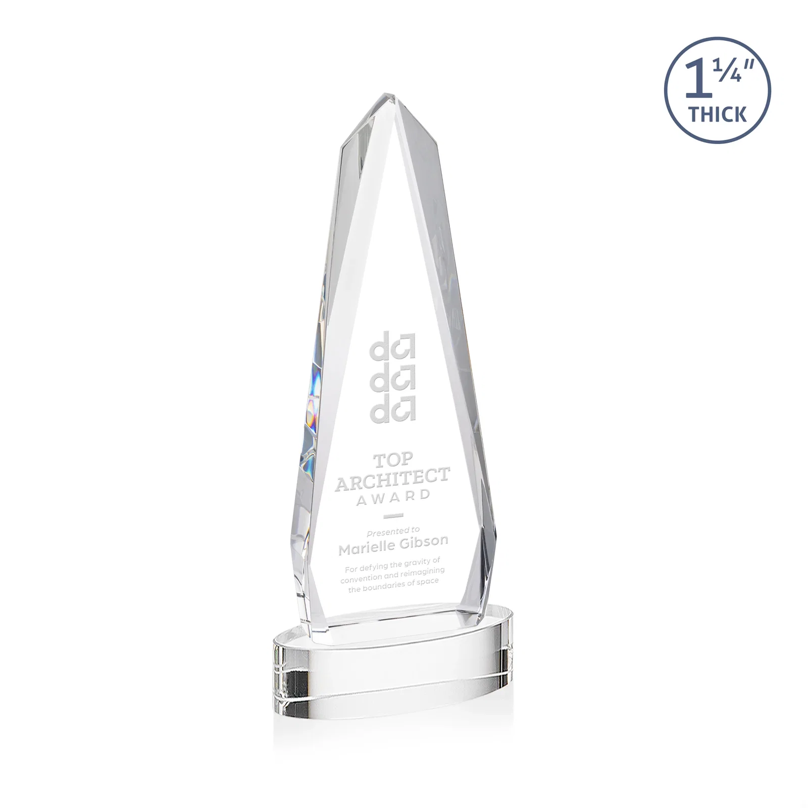 Custom Optical Crystal Tower Award on Oval Base for graduation ceremonies
