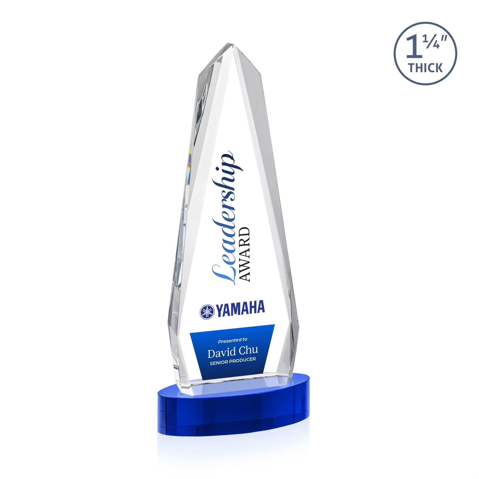 Custom engraved Optical Crystal Tower Award on Oval Base for corporate award ceremonies
