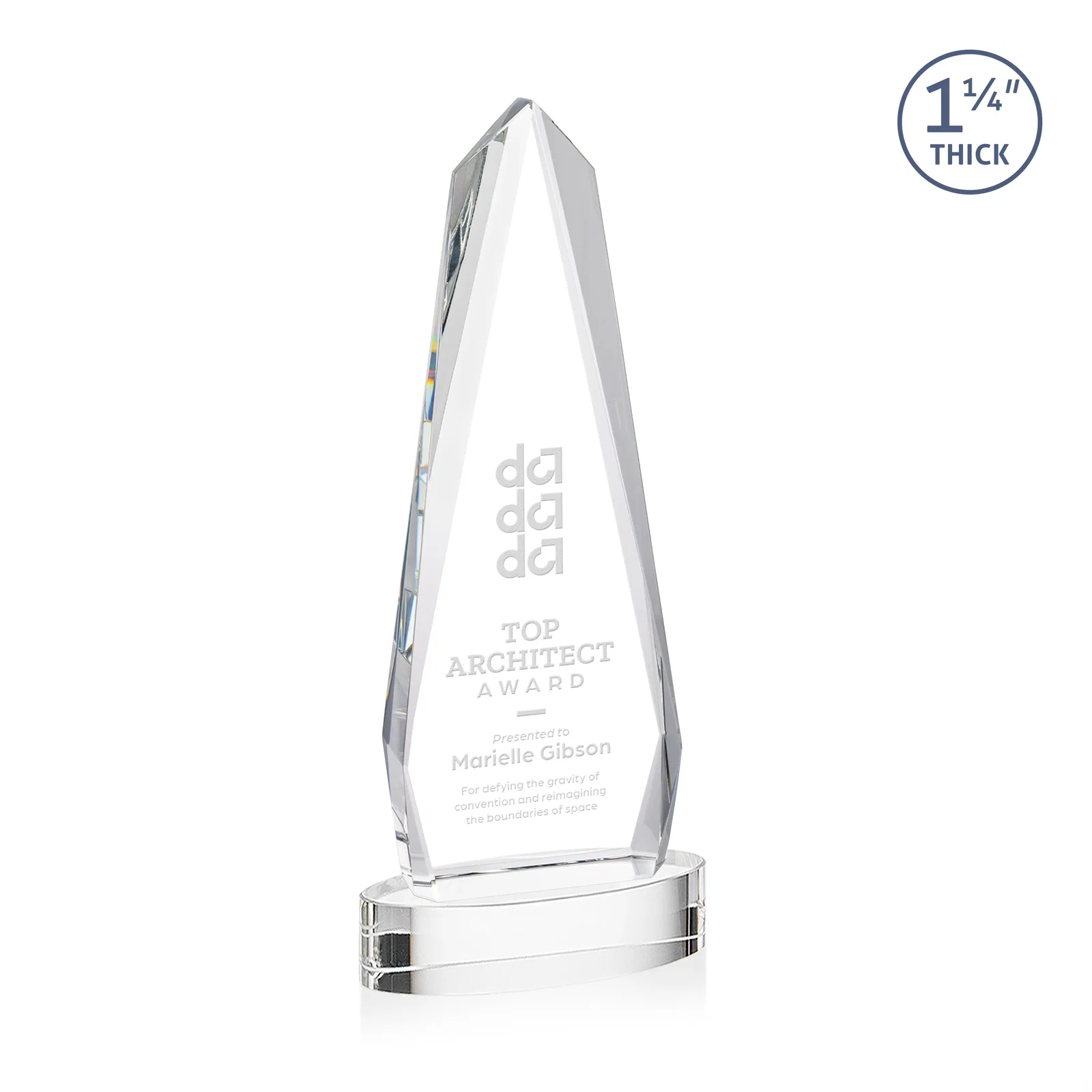 Custom Optical Crystal Tower Award on Oval Base for safety achievement programs